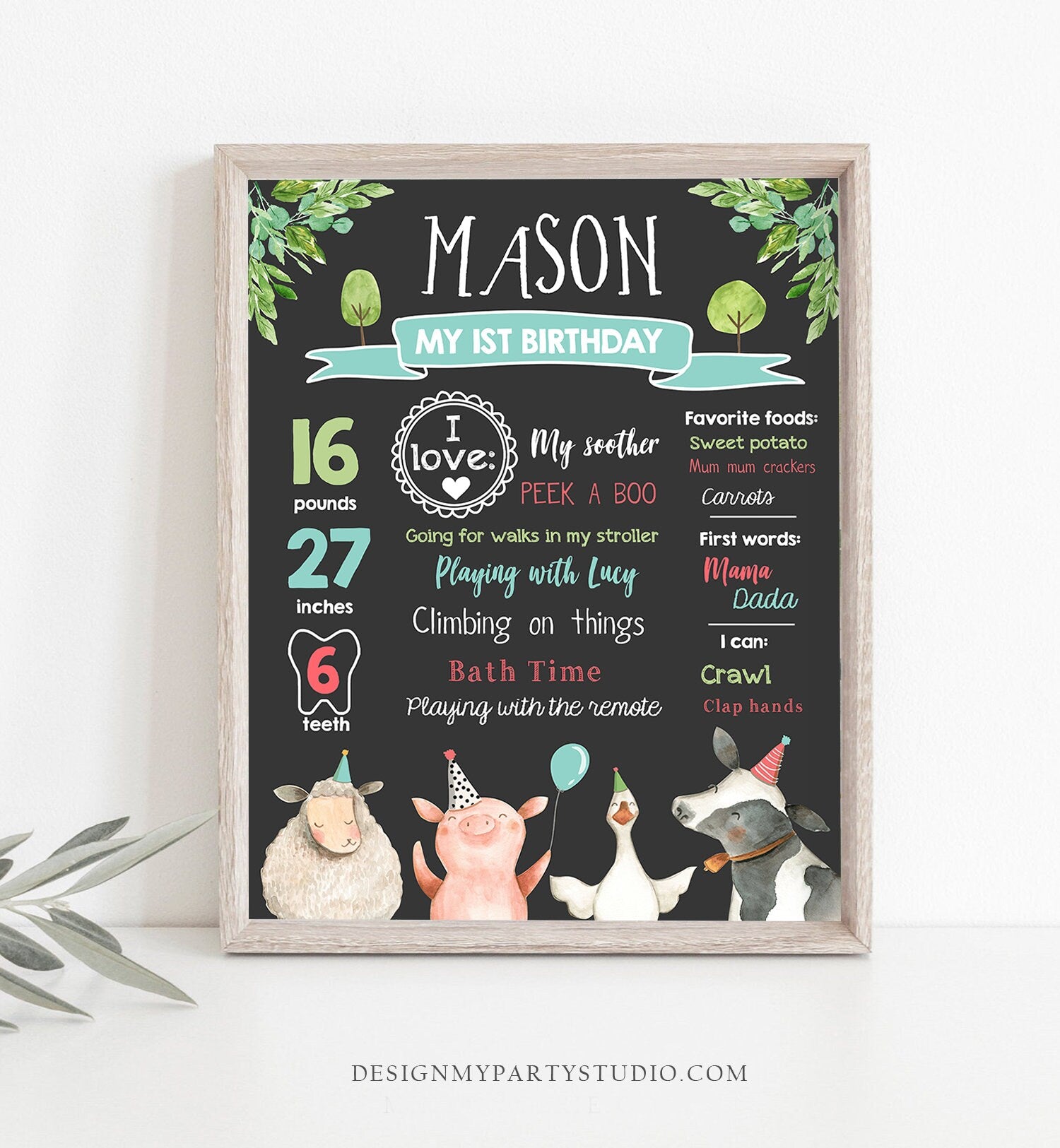 Editable Farm Animals Birthday Milestones Sign Boy Blue Red Green Farm Birthday Barnyard Bash Barnyard Sign Download Template Printable 0155