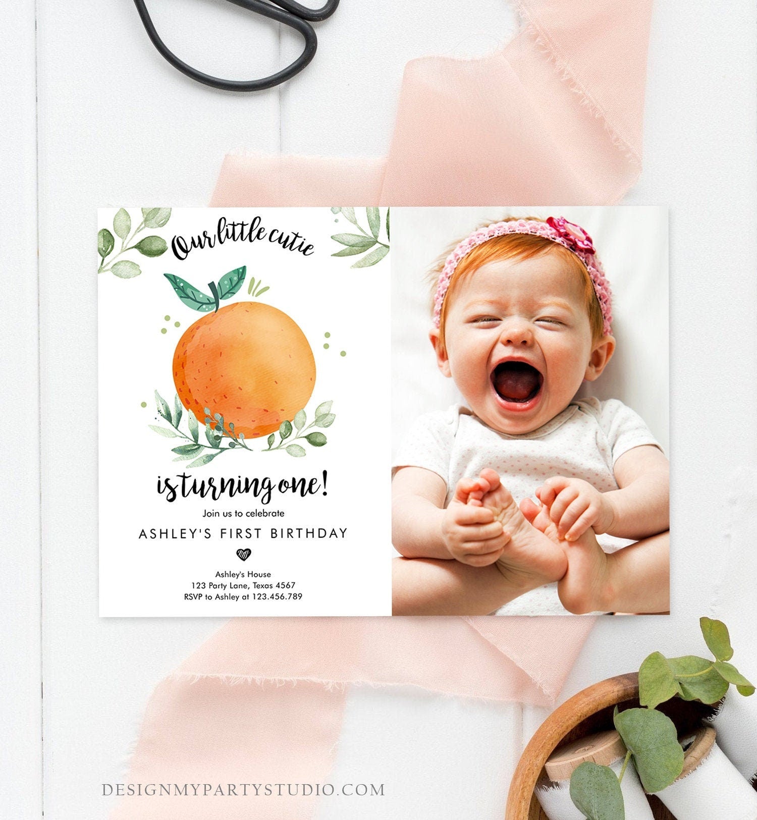 Editable Little Cutie Birthday Invitation Clementine Oranges Party Tutti Fruitti Orange Invite Citrus Download Printable Corjl Template 0330