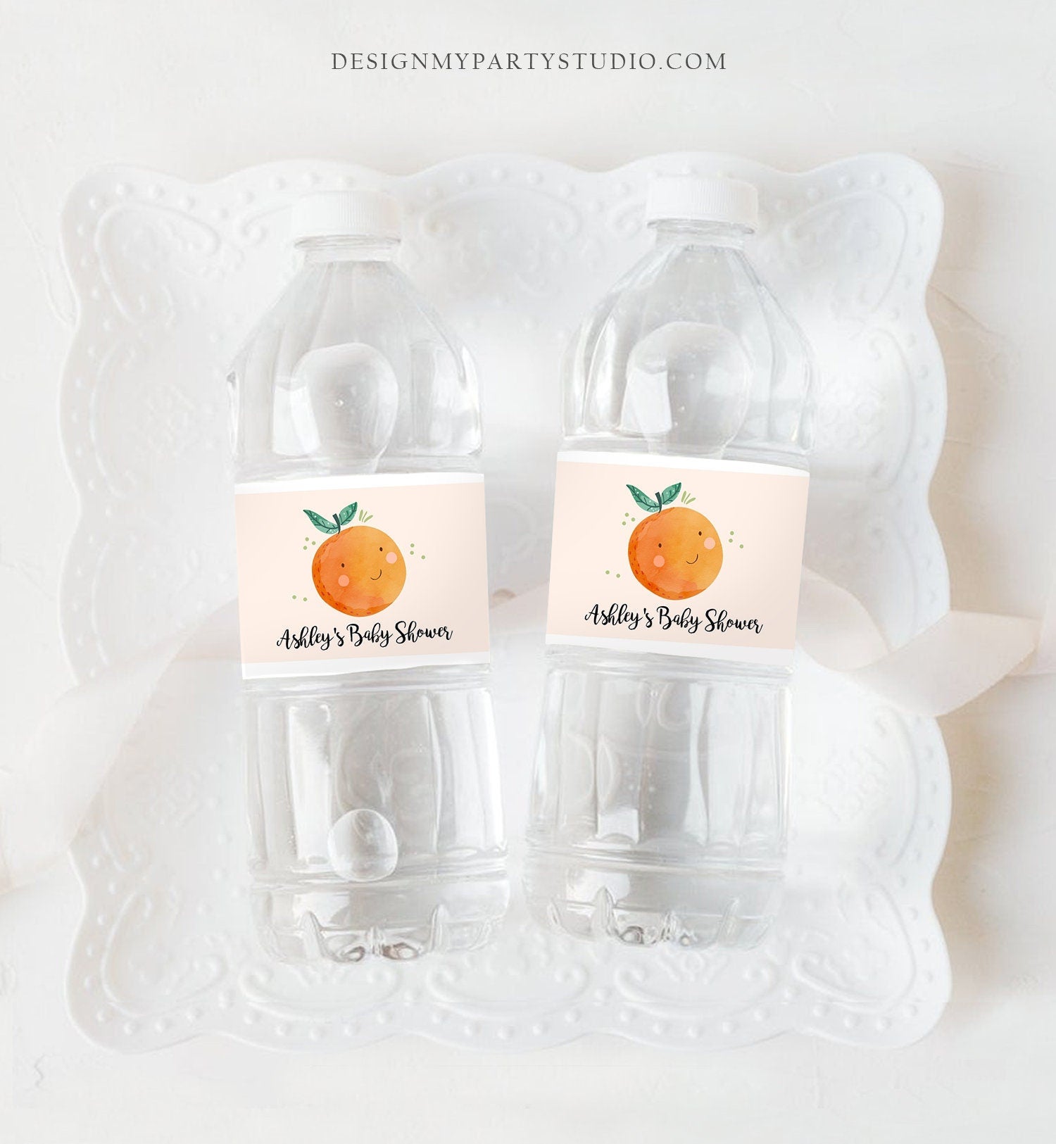 Editable A Little Cutie is on The Way Water Bottle Label Gender Neutral Baby Shower Clementine Orange Digital Template Printable 0330