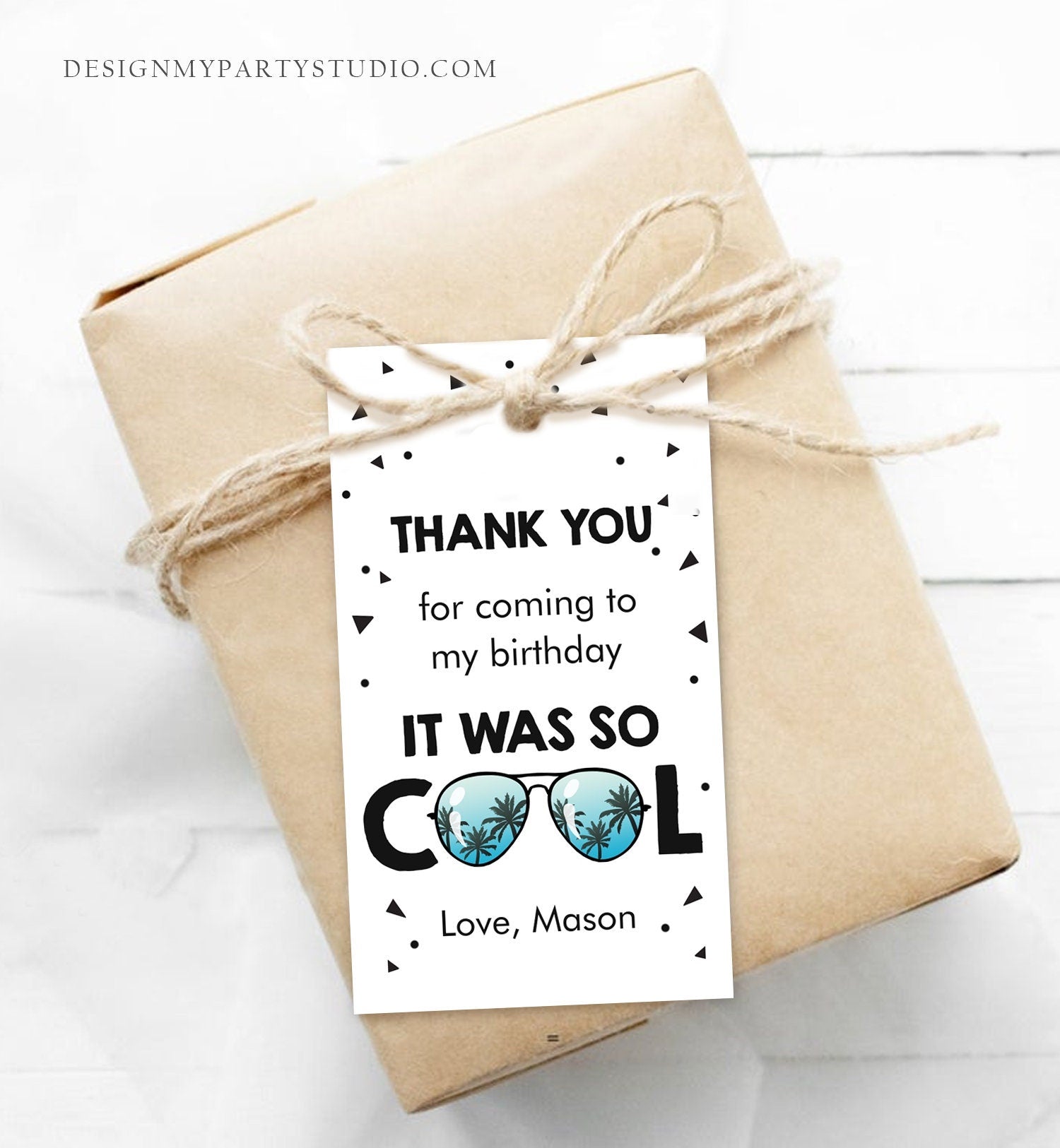 Editable Cool Birthday Favor Tags Thank You Tags Boy Pilot Sunglasses Second Birthday 2nd Gift Tag Corjl Template Printable 0136