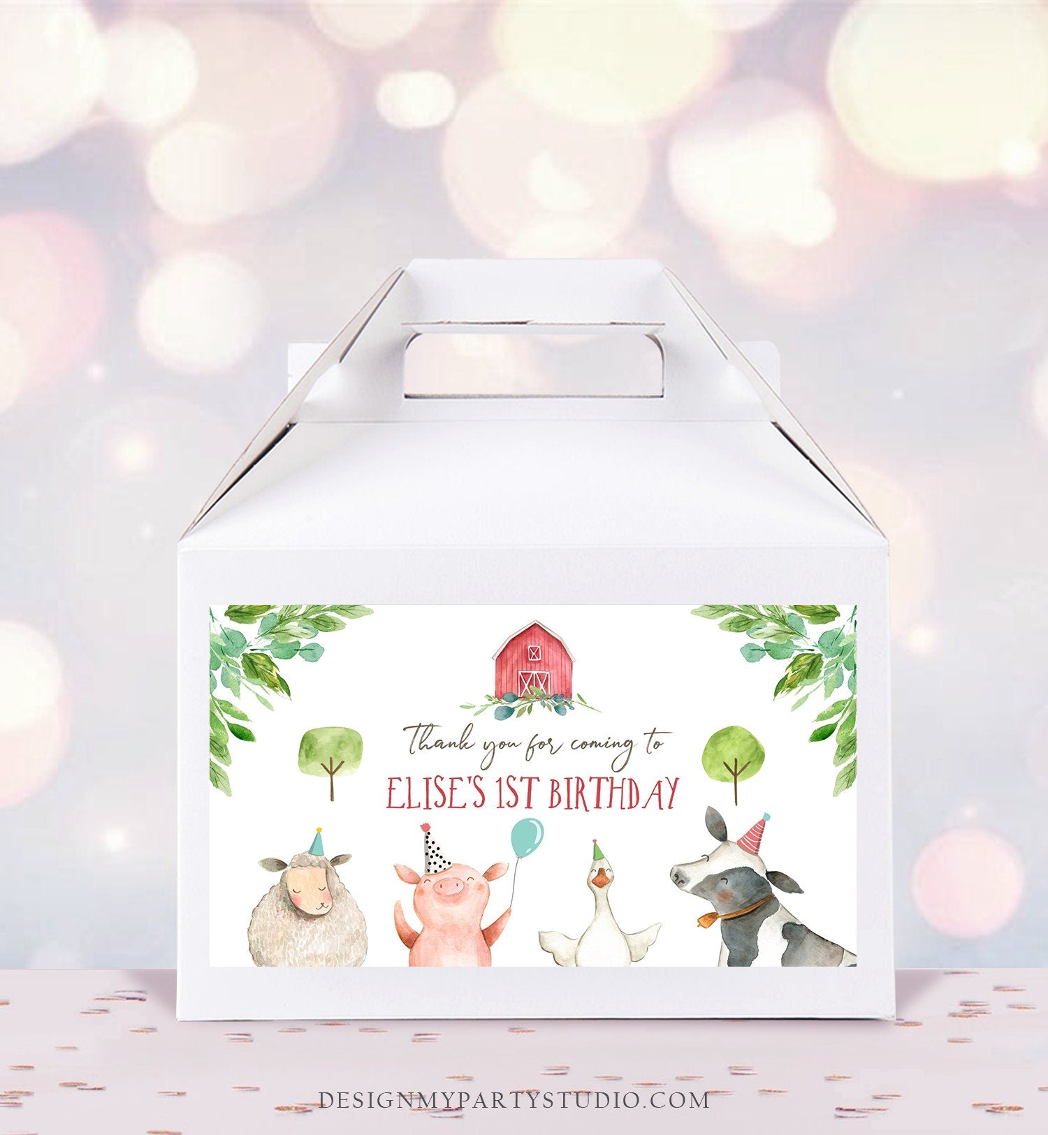 Farm Animals Gable Gift Box Label Boy Farm Birthday Treat Box Label Barnyard Party Farm Boy Birthday Digital Download Printable Corjl 0155