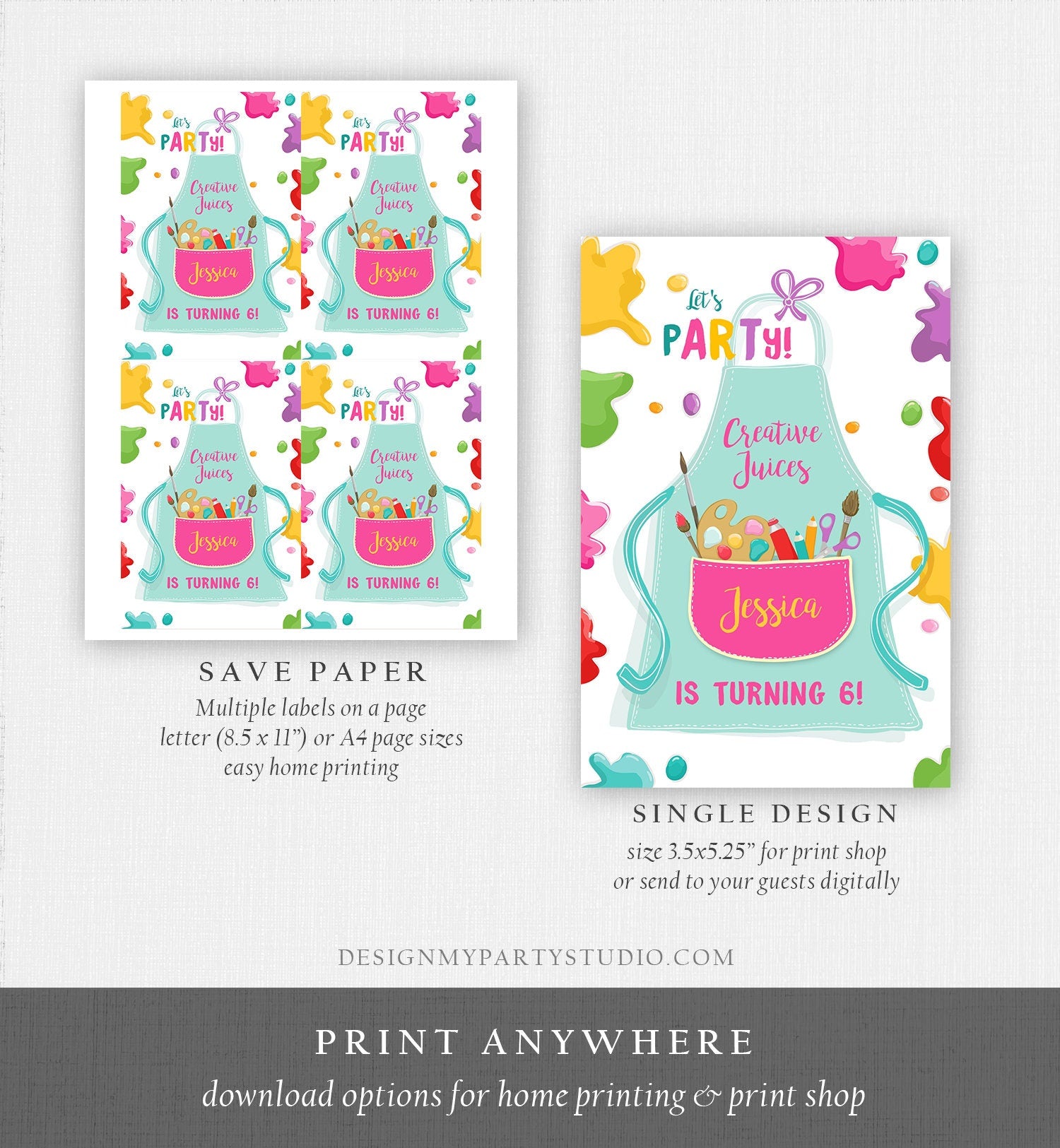 Editable Art Party Birthday Juice Pouch Label Juice Favors Girl Birthday Decor Paint Party Digital Download Template Printable 0319