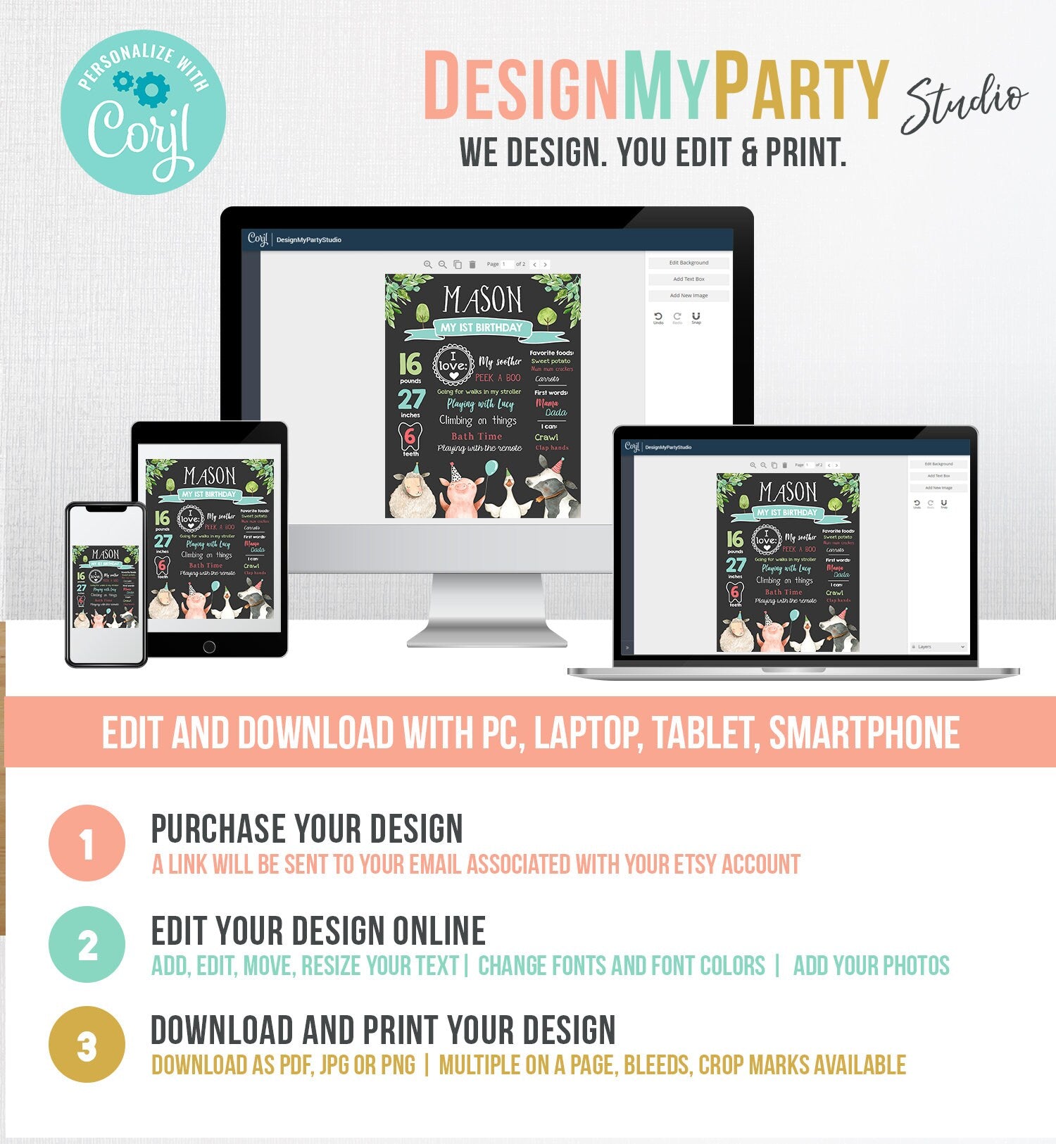 Editable Farm Animals Birthday Milestones Sign Boy Blue Red Green Farm Birthday Barnyard Bash Barnyard Sign Download Template Printable 0155