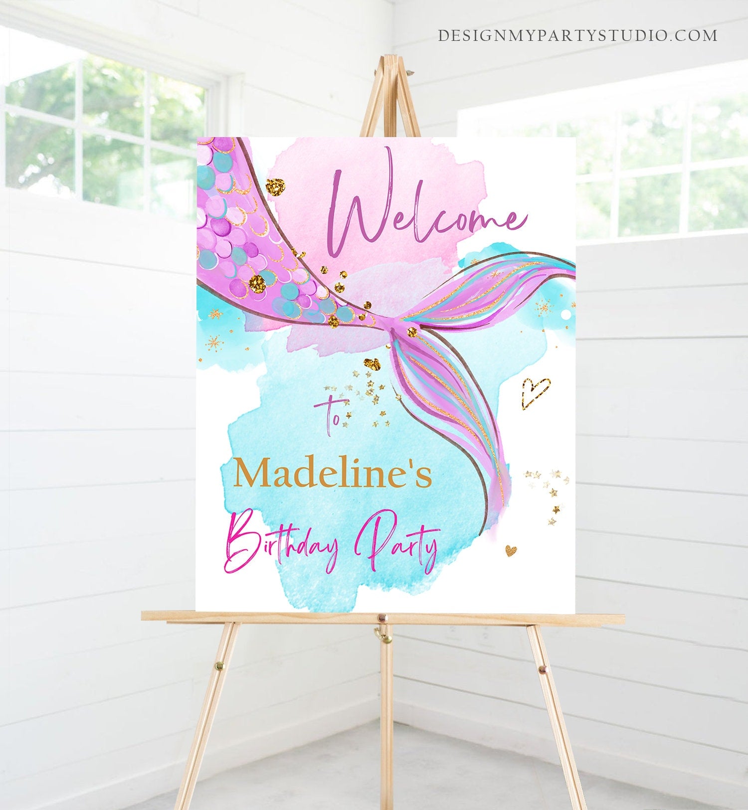 Editable Mermaid Welcome Sign Mermaid Birthday Sign Girl Mermaid Tail Birthday Decor Welcome Under The Sea Digital Template Printable 0403