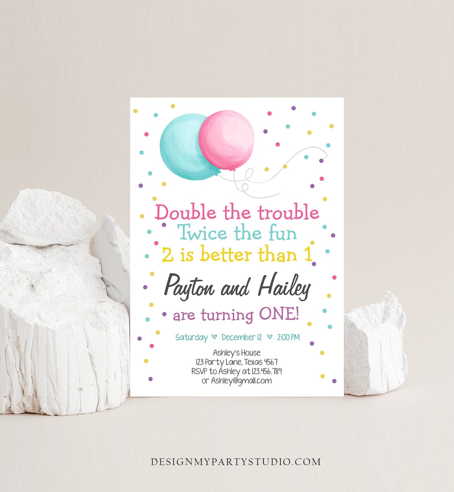 Editable Joint Twin Birthday Invitation Twins Birthday Party Dual Joint Siblings Party Boy and Girl Digital Download Template Printable