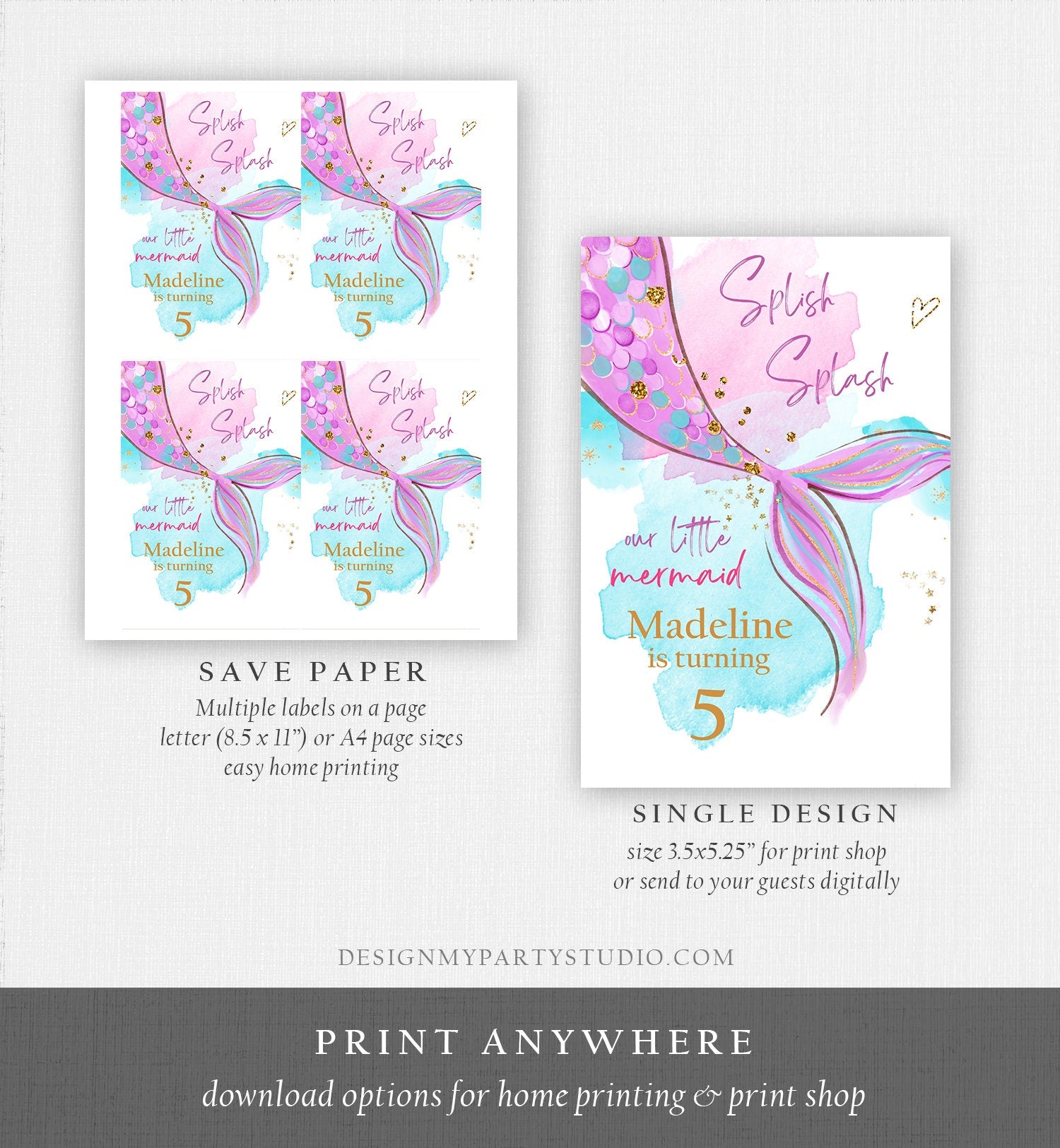 Editable Mermaid Juice Pouch Label Juice Favors Mermaid Birthday Party Girl Pink Under The Sea Digital Download Template Printable 0403