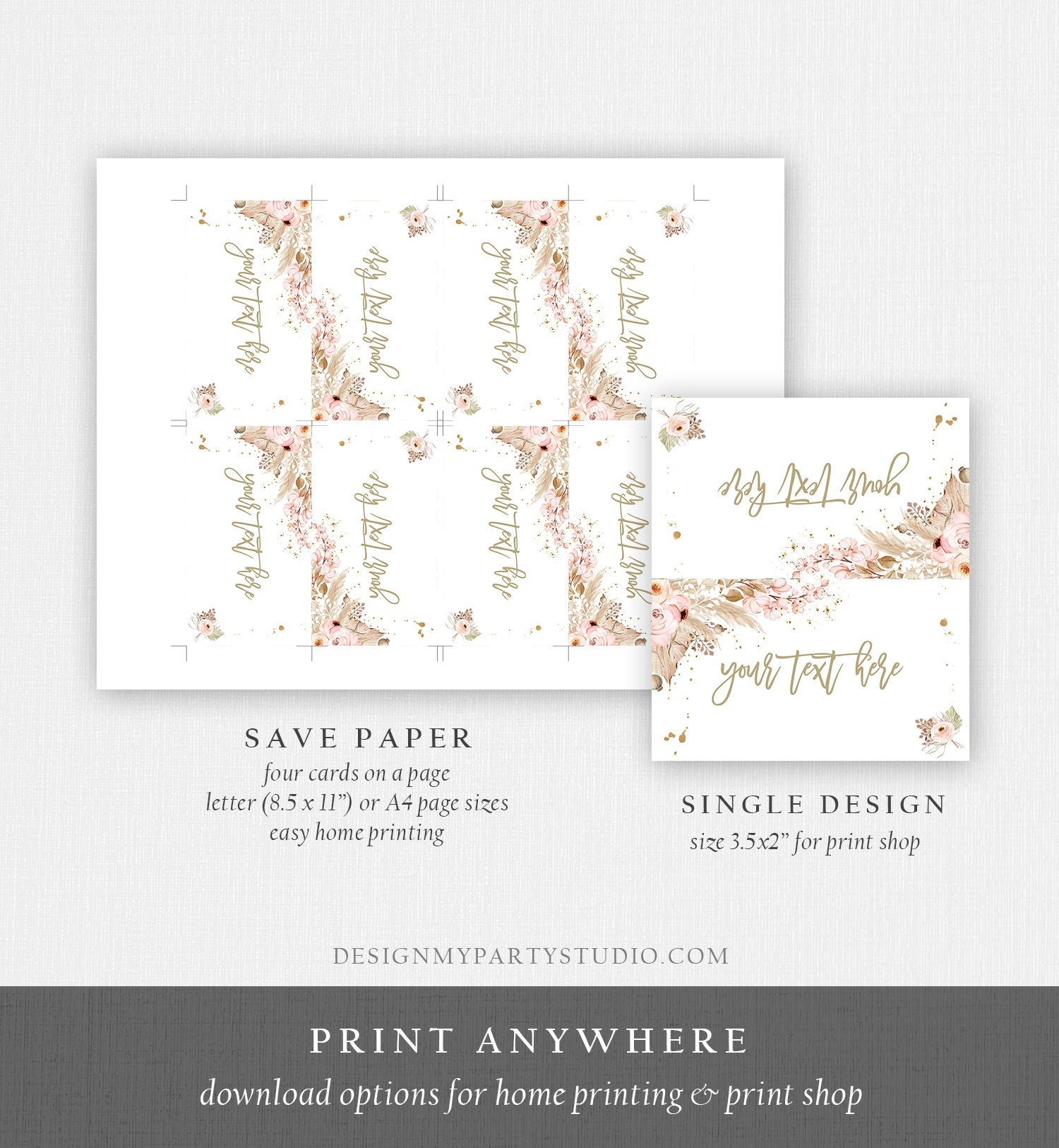 Editable Pampas Grass Food Labels Boho Baby Shower Birthday Party Place Card Food Tents Bohemian Desert Digital Template Printable 0395