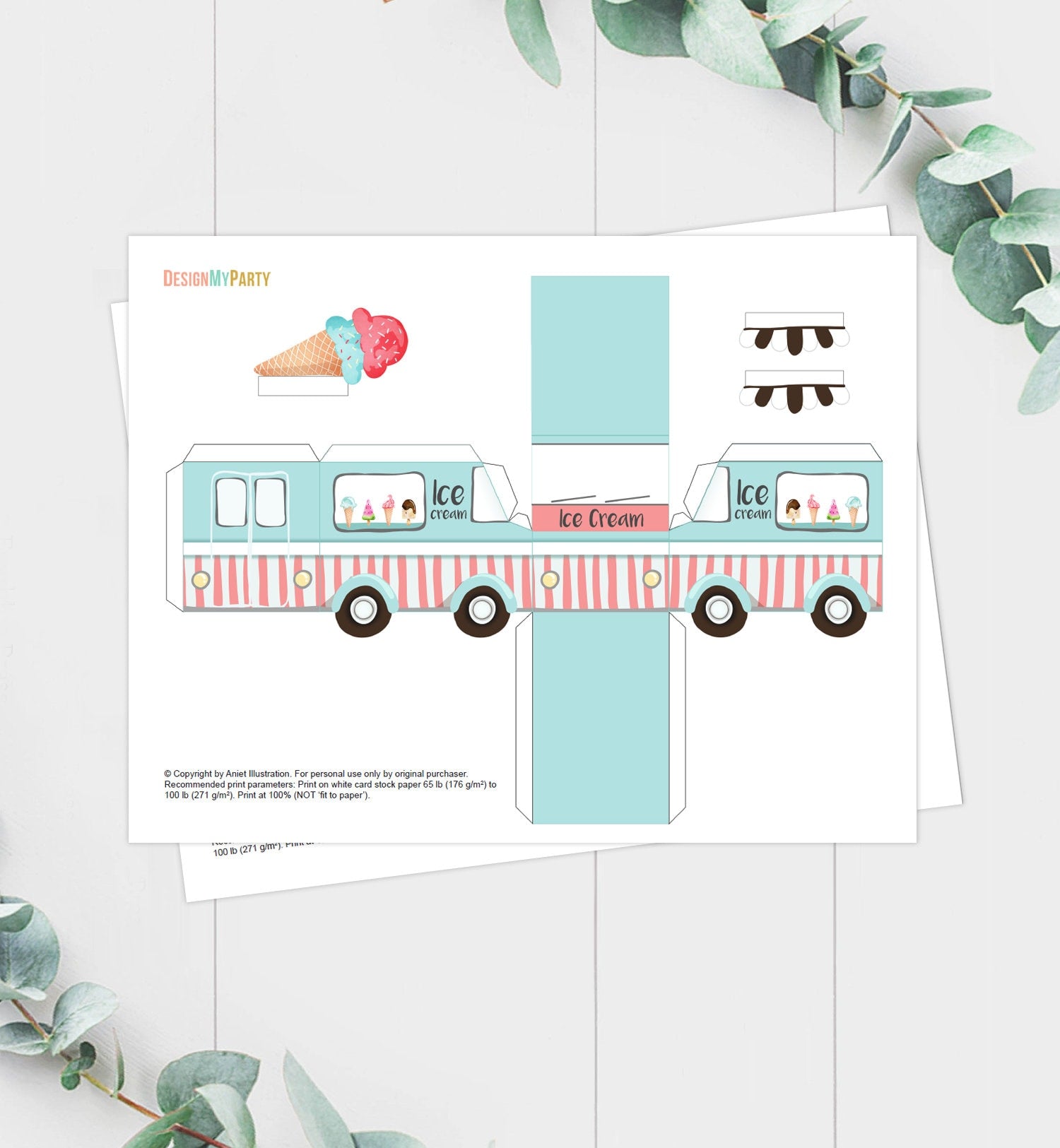 Printable Ice Cream Birthday Ice Cream Party Favor Box Ice Cream Centerpieces Table Decor Decorations Truck Boy Red Blue DIY Digital 0243