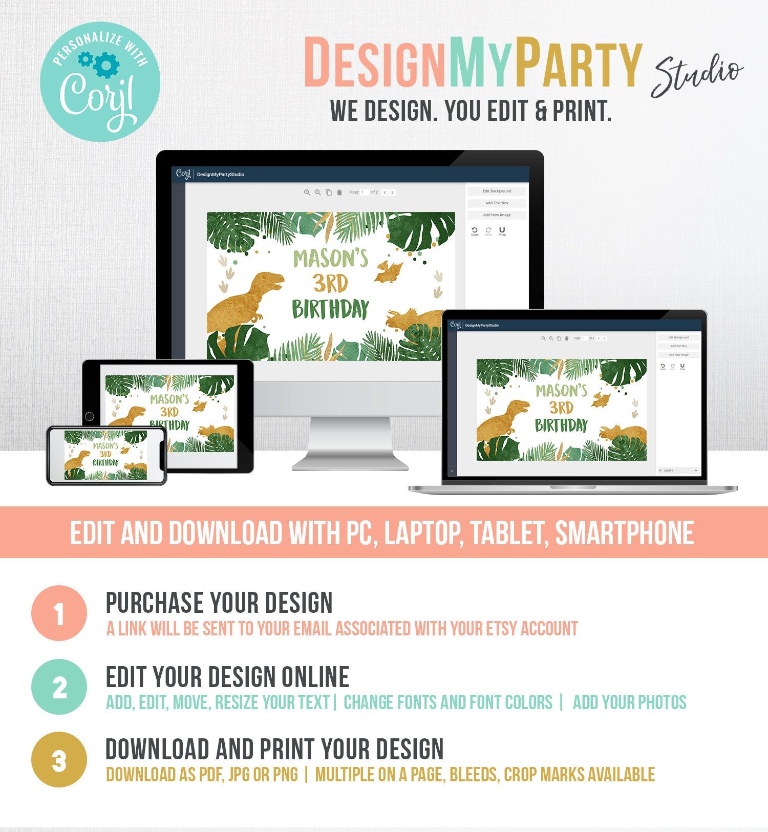 Editable Dinosaur Birthday Backdrop Banner Boy Gold Prehistoric Birthday Dino Party Welcome Sign Digital Download Template Printable 0146