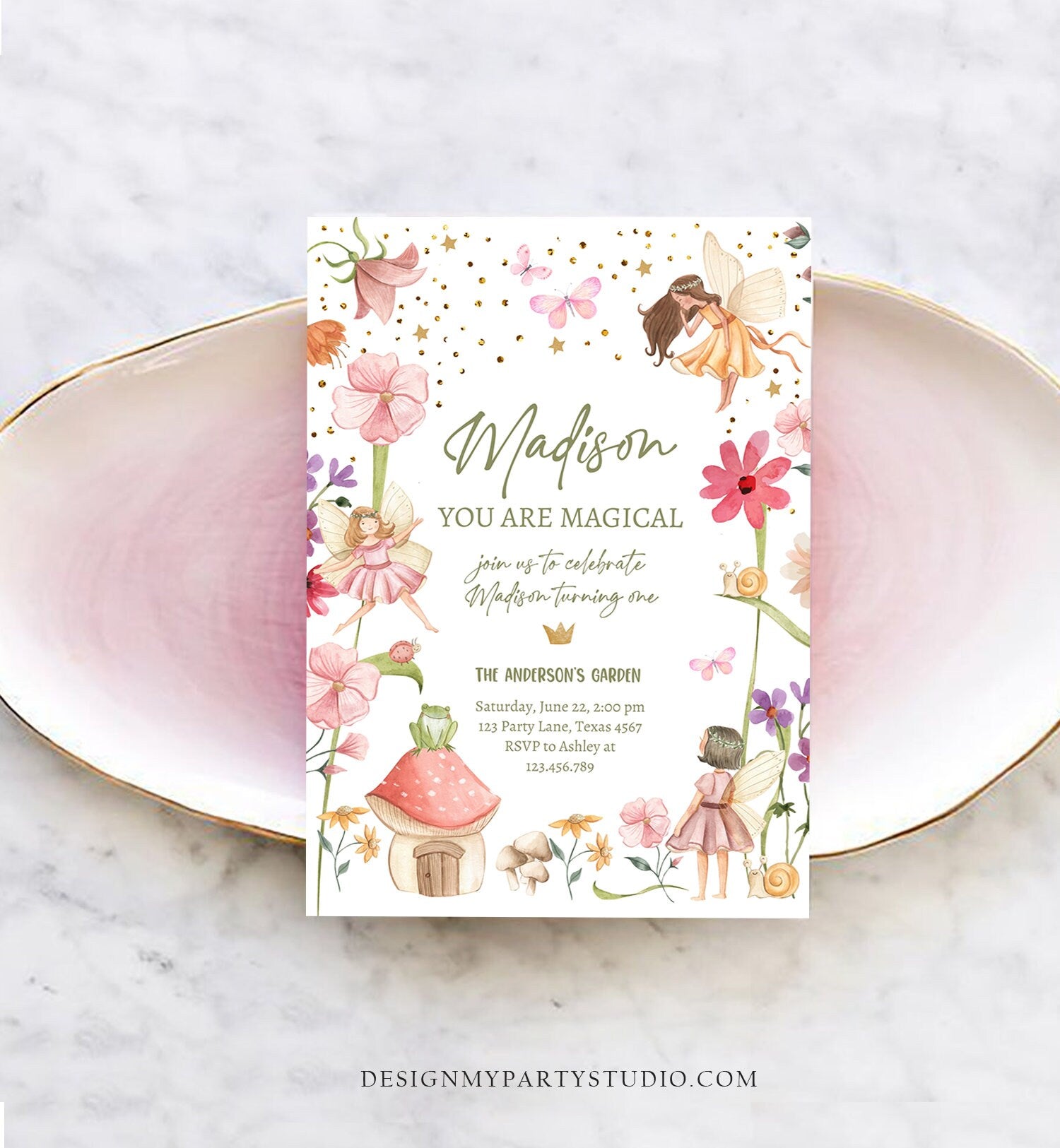 Editable Fairy Birthday Invitation Fairy Garden Birthday Fairy Forest Girls 1st Birthday Magical Download Evite Template Printable 0406