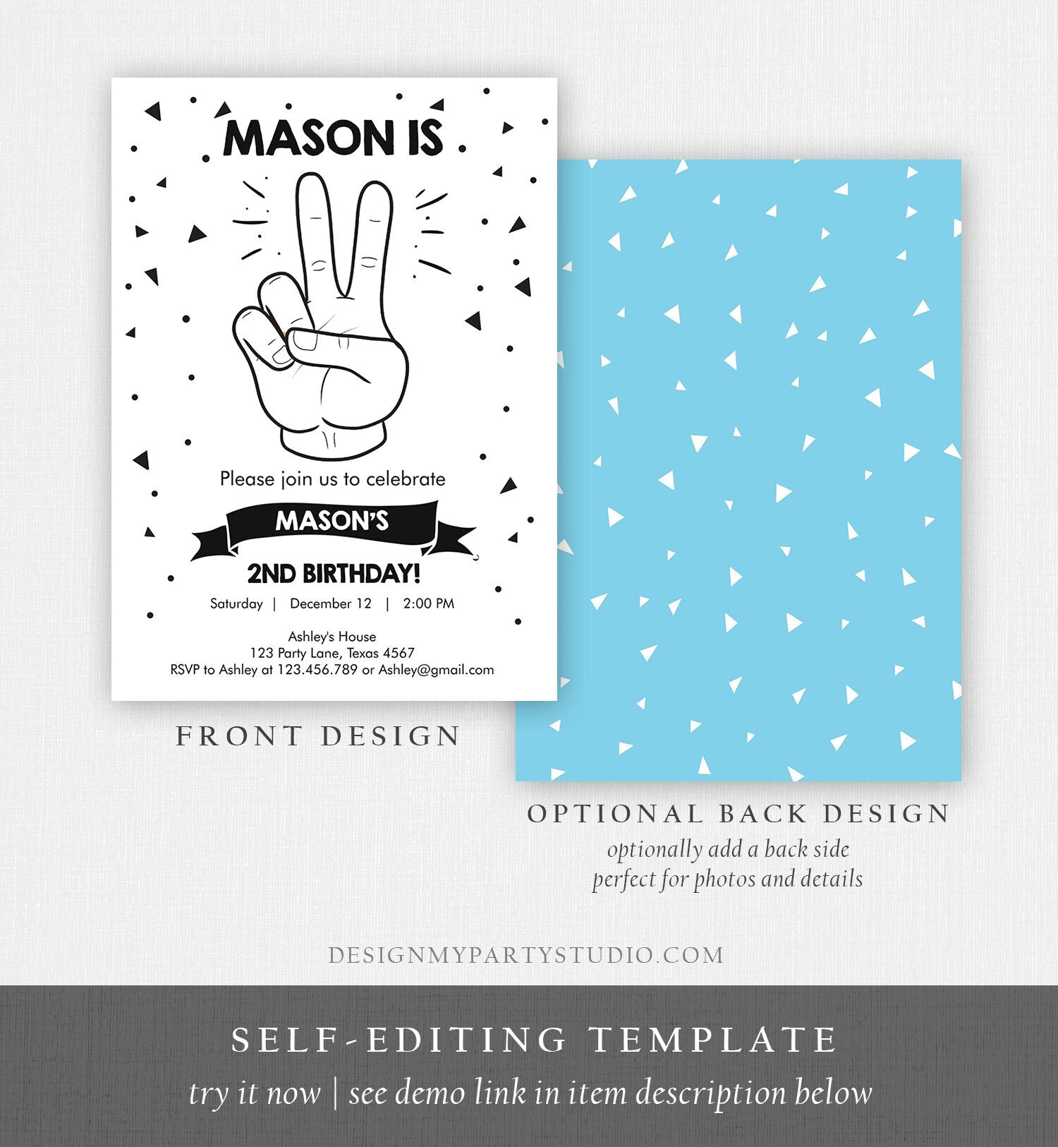 Editable Two Cool Birthday Invitation Boy Second Birthday Party 2nd I'm this Many I'm Two Cool Peace Hip Hop Digital Template Printable 0136