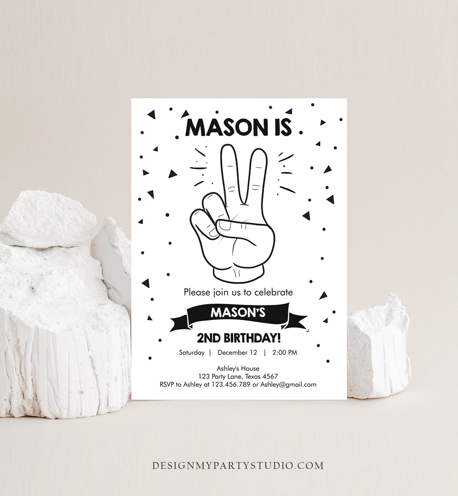 Editable Two Cool Birthday Invitation Boy Second Birthday Party 2nd I'm this Many I'm Two Cool Peace Hip Hop Digital Template Printable 0136