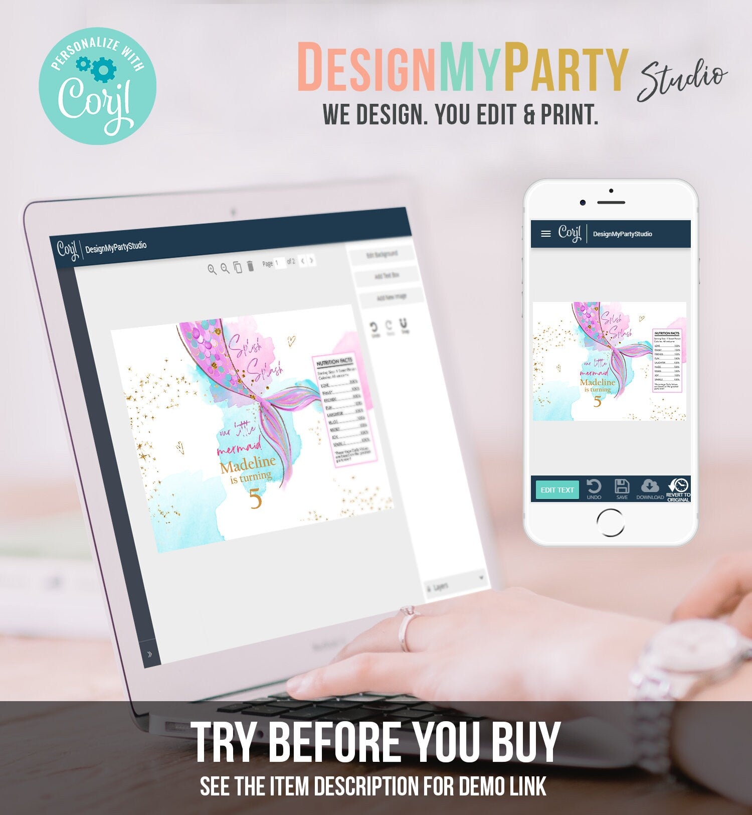 Editable Mermaid Chip Bag Mermaid Birthday Party Decor Girl Pink Purple Gold Under The Sea Snack Favors Download Digital Corjl Template 0403