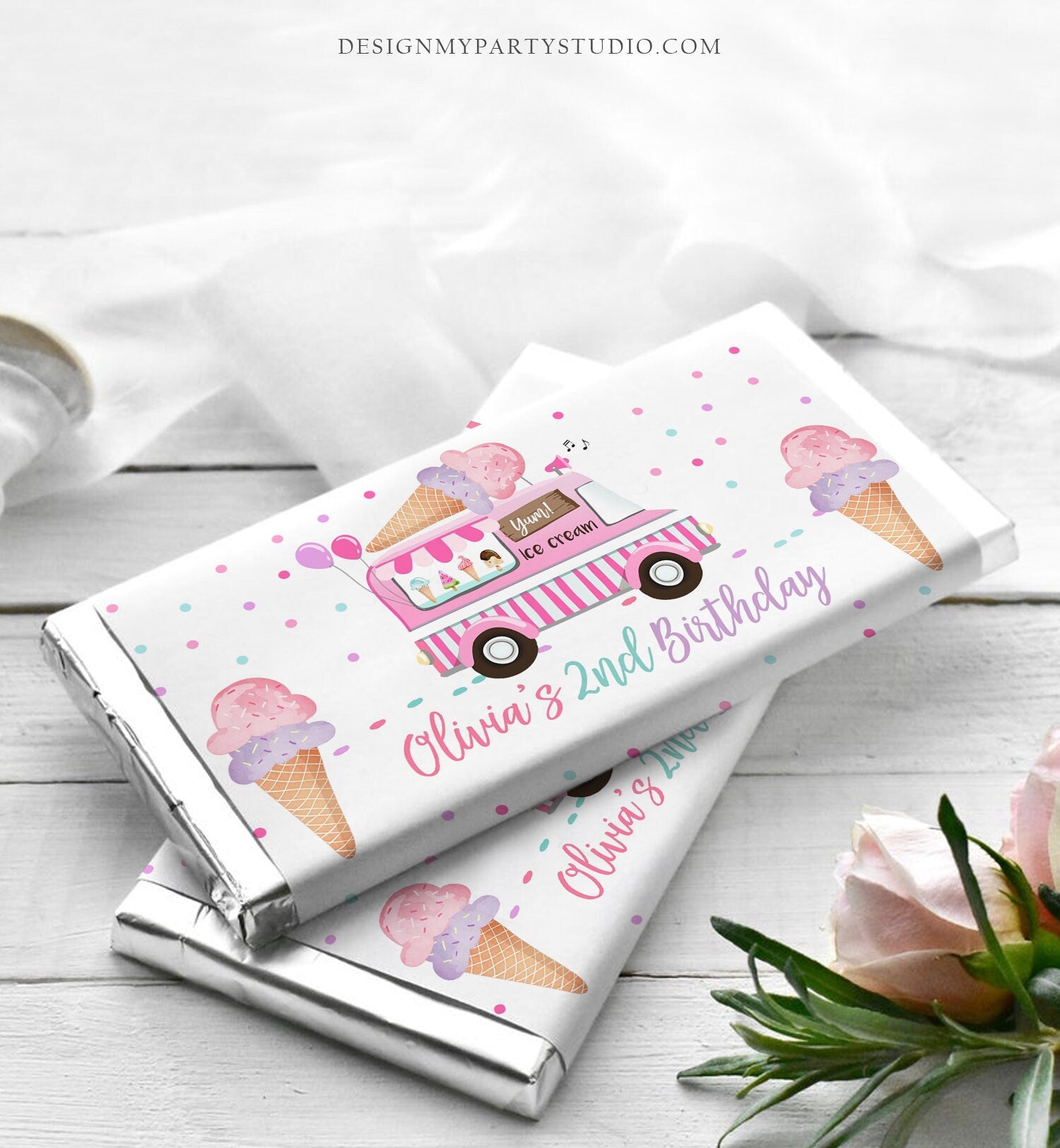 Editable Ice Cream Truck Candy Bar Wrapper Ice Cream Birthday Chocolate Bar Labels Ice Cream Party Download Corjl Template Printable 0243