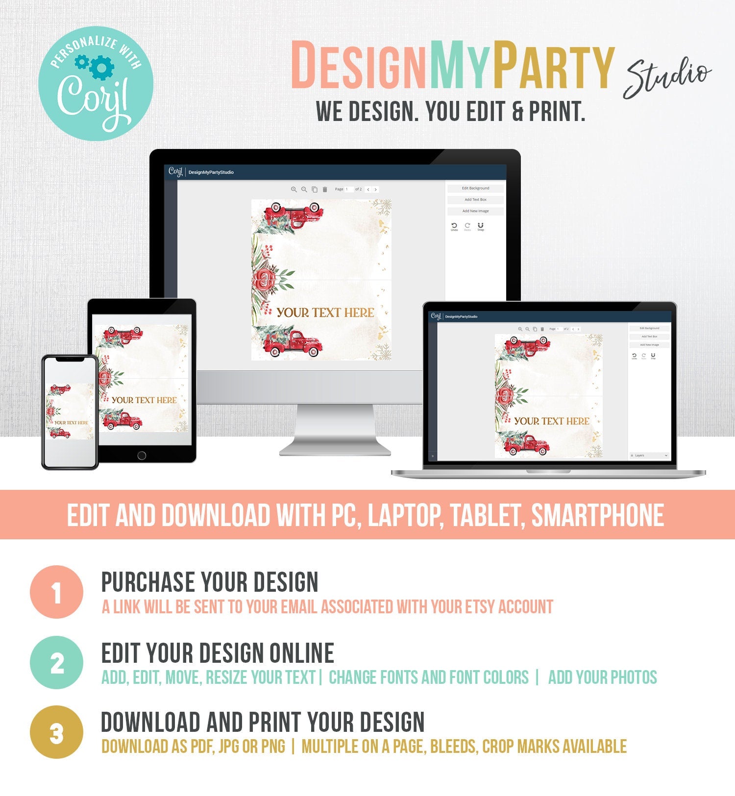 Editable Winter Truck Food Labels Place Card Tent Card Escort Holiday Party Christmas Red Truck Digital Download Template Printable 0356