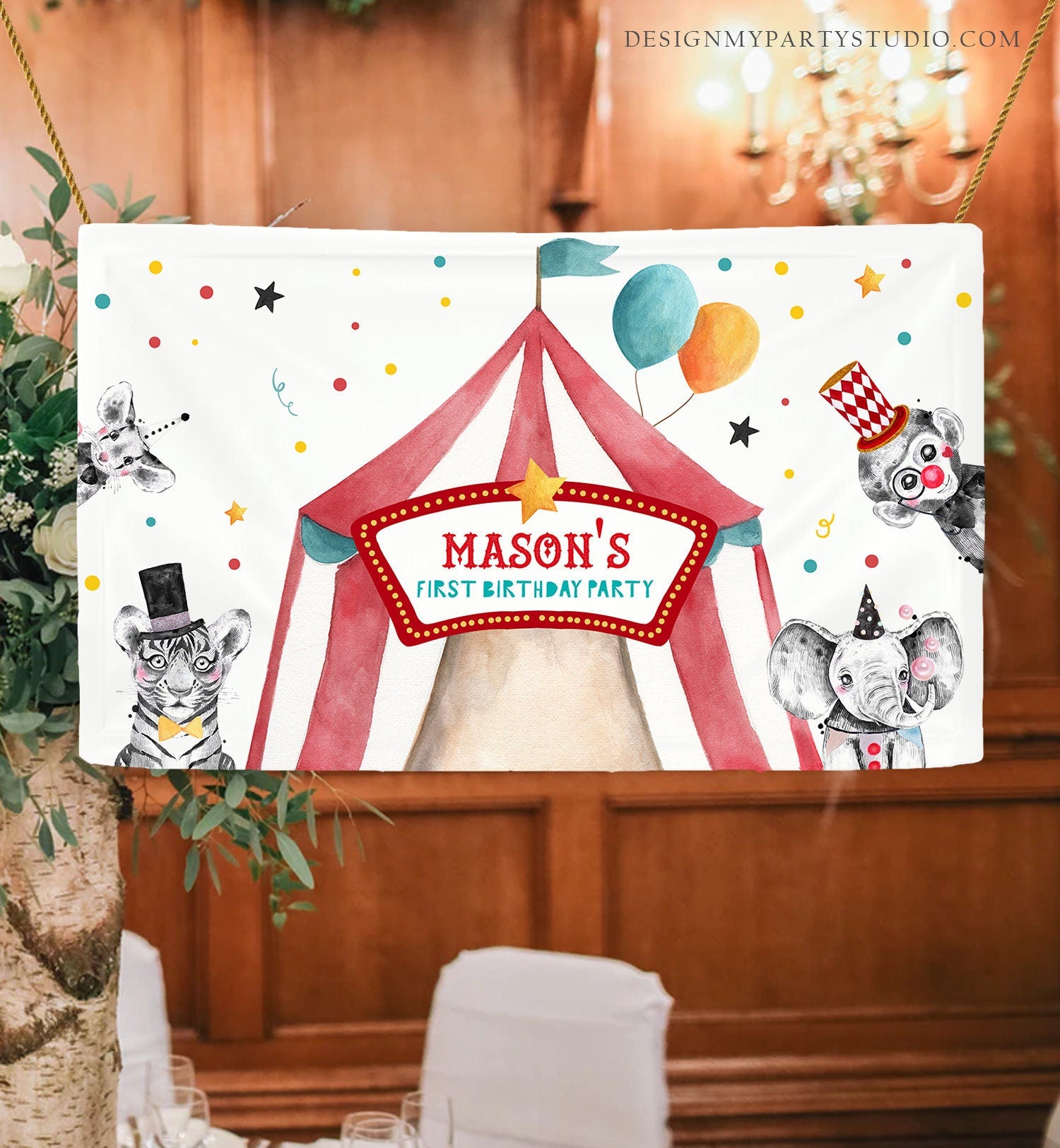 Editable Carnival Backdrop Banner Circus Birthday Boy Circus Welcome Big Top Party Decor Animals Digital Download Template Printable 0355