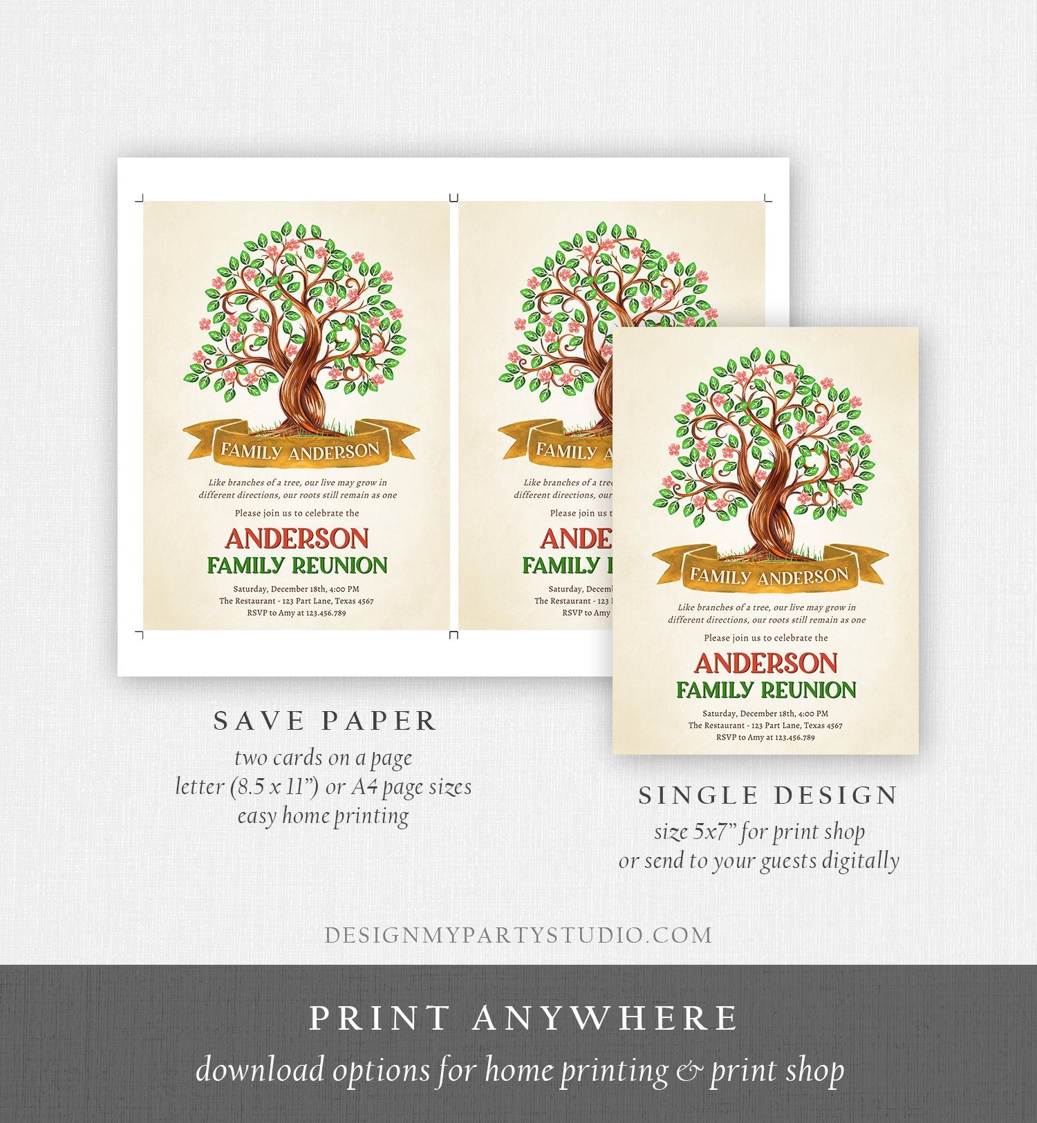 Editable Family Tree Invitation Family Reunion Party Family Tree Gathering Picnic BBQ Summer Christmas Download Corjl Template Printable