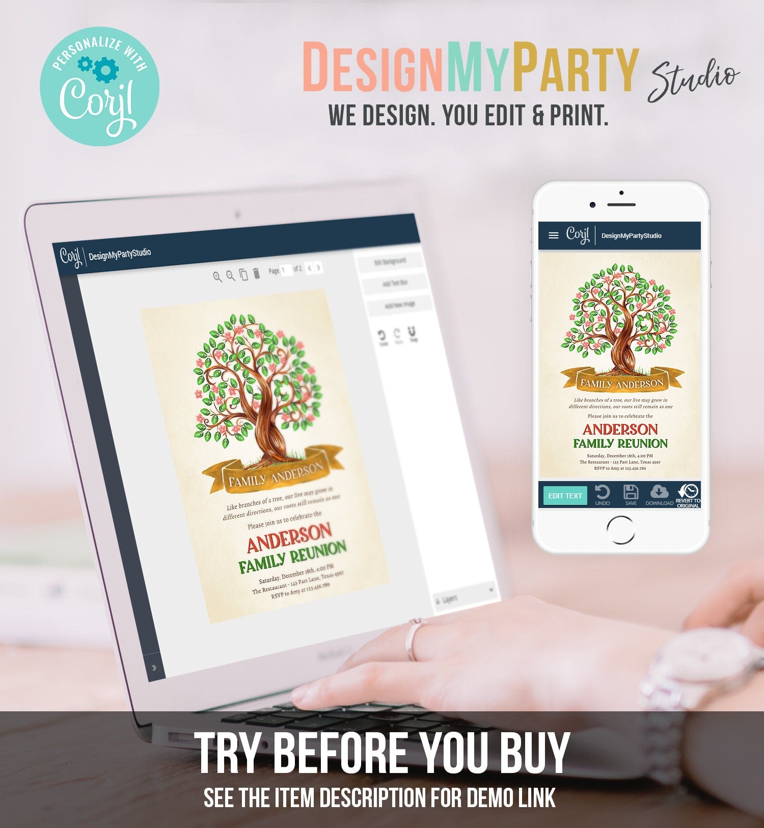 Editable Family Tree Invitation Family Reunion Party Family Tree Gathering Picnic BBQ Summer Christmas Download Corjl Template Printable