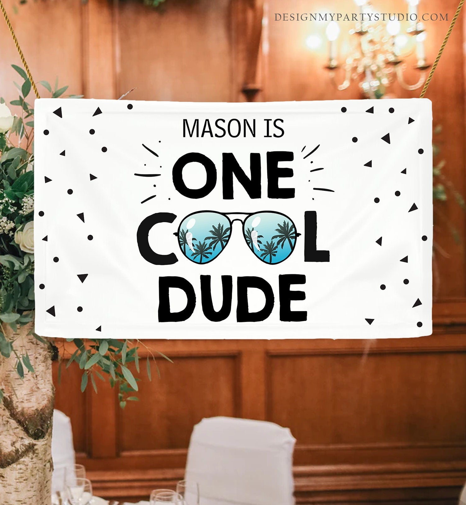 Editable One Cool Dude Backdrop Banner Boy First Birthday Party Sunglasses Pilot Two Cool Decor Digital Download Template Printable 0136