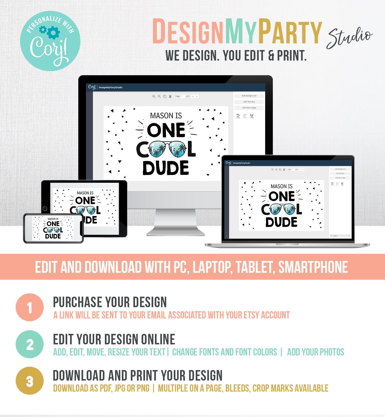 Editable One Cool Dude Backdrop Banner Boy First Birthday Party Sunglasses Pilot Two Cool Decor Digital Download Template Printable 0136