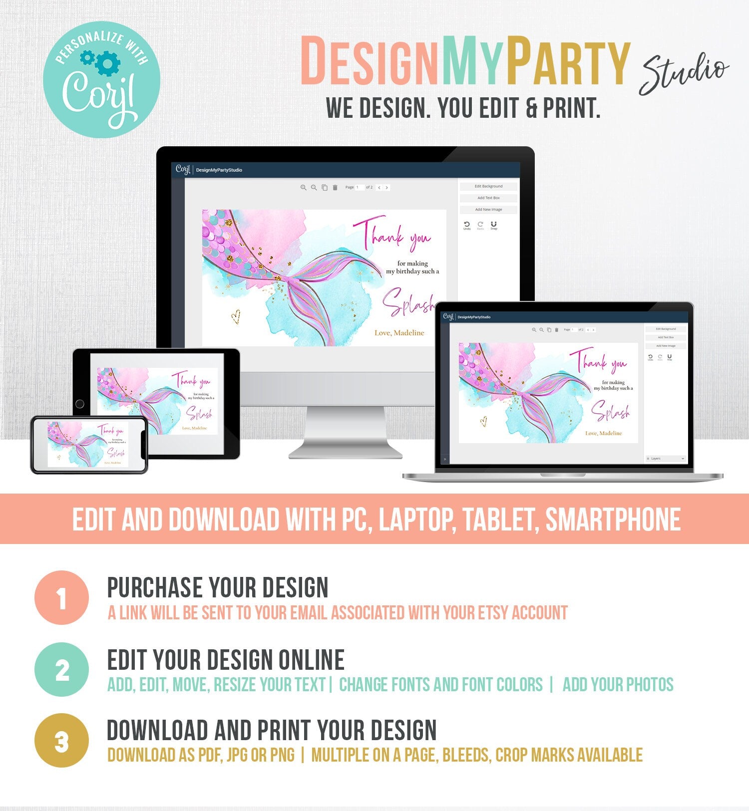 Mermaid Gable Gift Box Label Pink Mermaid Birthday Girl Favor Box Label Under The Sea Pink Purple Digital Download Template Printable 0403