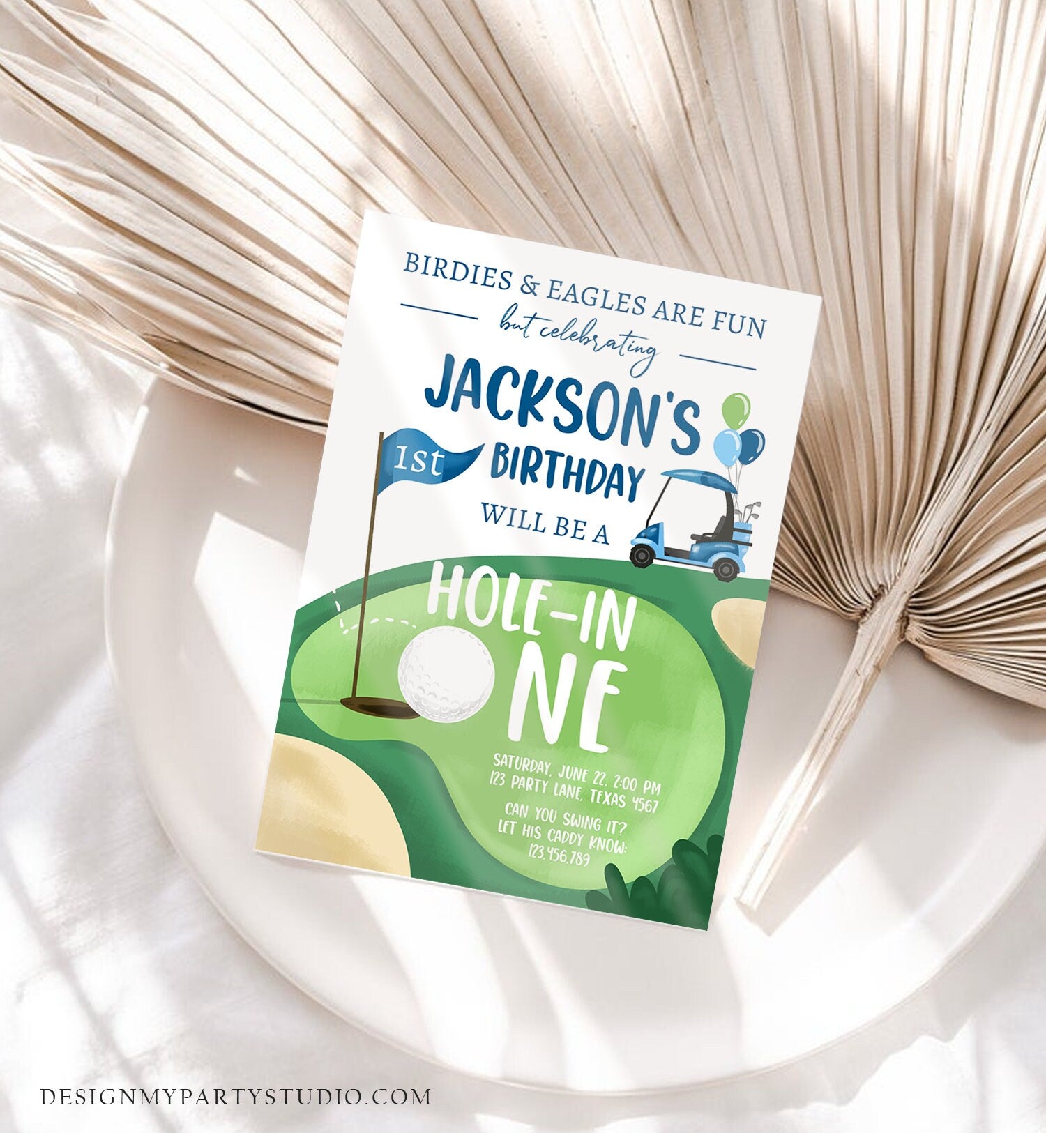 Editable Hole in One Birthday Invitation Golf First Birthday Par-tee Golf Invite Boy Golfing Download Printable Template Digital Corjl 0405