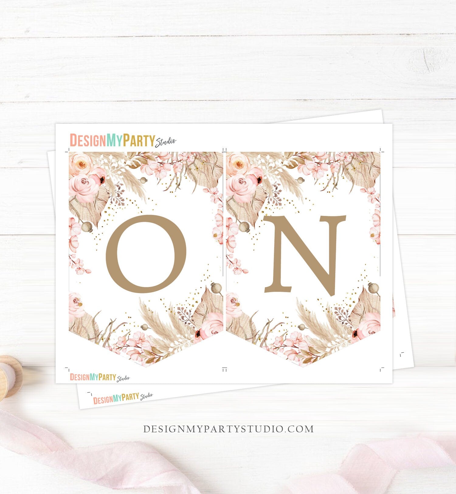 Pampas Grass High Chair Banner Pampas Grass Boho 1st First Birthday High Chair ONE Banner Party Decor Tropical Desert Digital Printable 0395