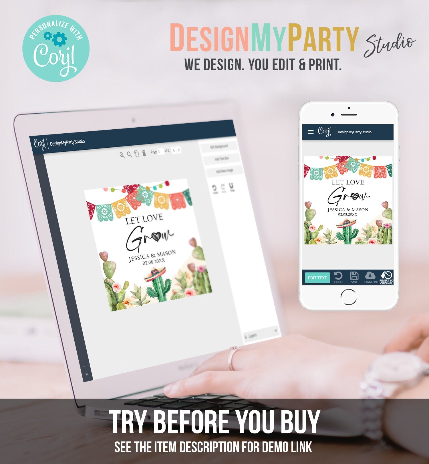 Editable Let Love Grow Tags Fiesta Cactus Favor Tag Baby Bridal Shower Wedding Succulent Taco Bout Love Digital Template Printable 0404