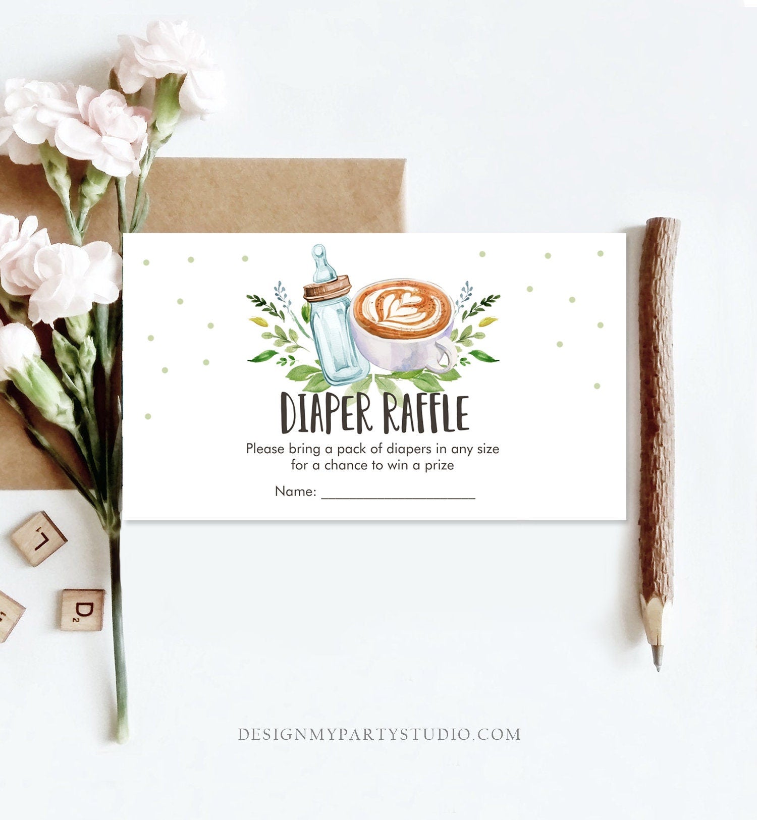 Editable Diaper Raffle Ticket Diaper Game Card Baby is Brewing Shower Insert Coffee Baby Shower Digital Download Template Printable 0190