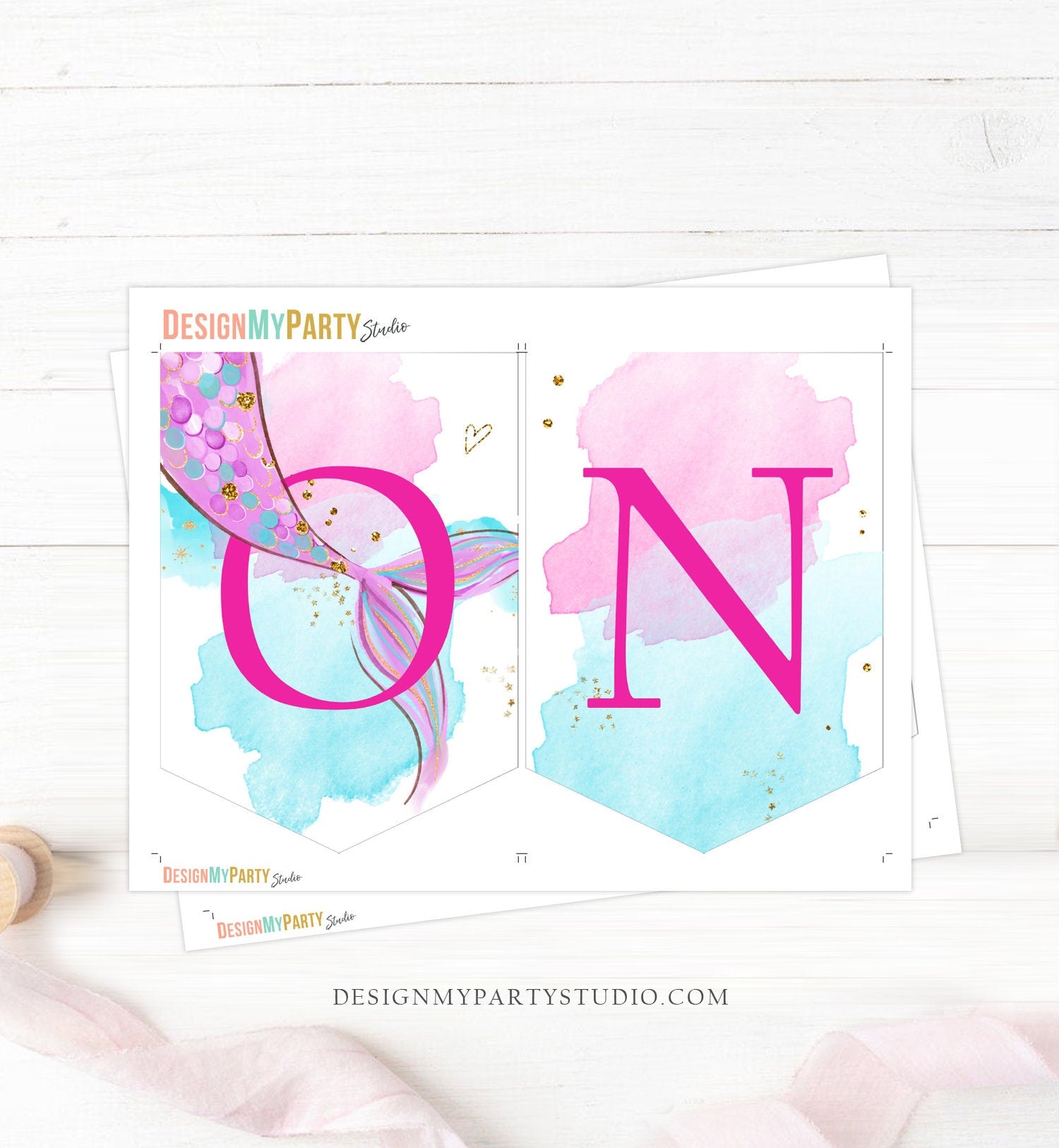 Mermaid High Chair Banner Mermaid 1st First Birthday Girl Under The Sea Pink Gold High Chair Banner ONE Party Decor Digital Printable 0403