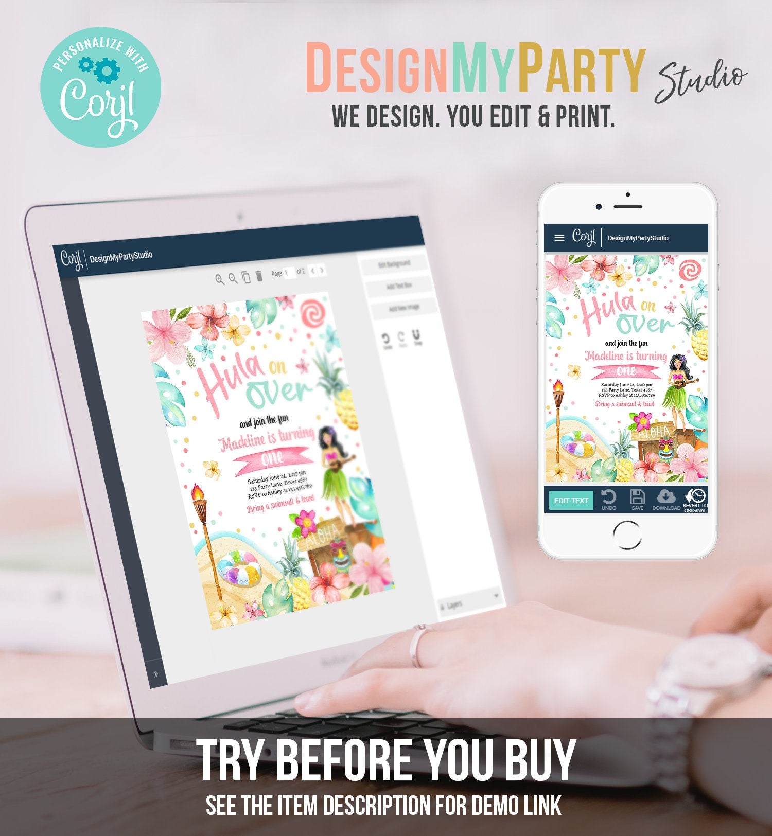 Editable Hawaiian Luau Birthday Invitation Tropical Pool Party Luau Party Hawaiian Birthday Hawaii Digital Download Template Printable 0413