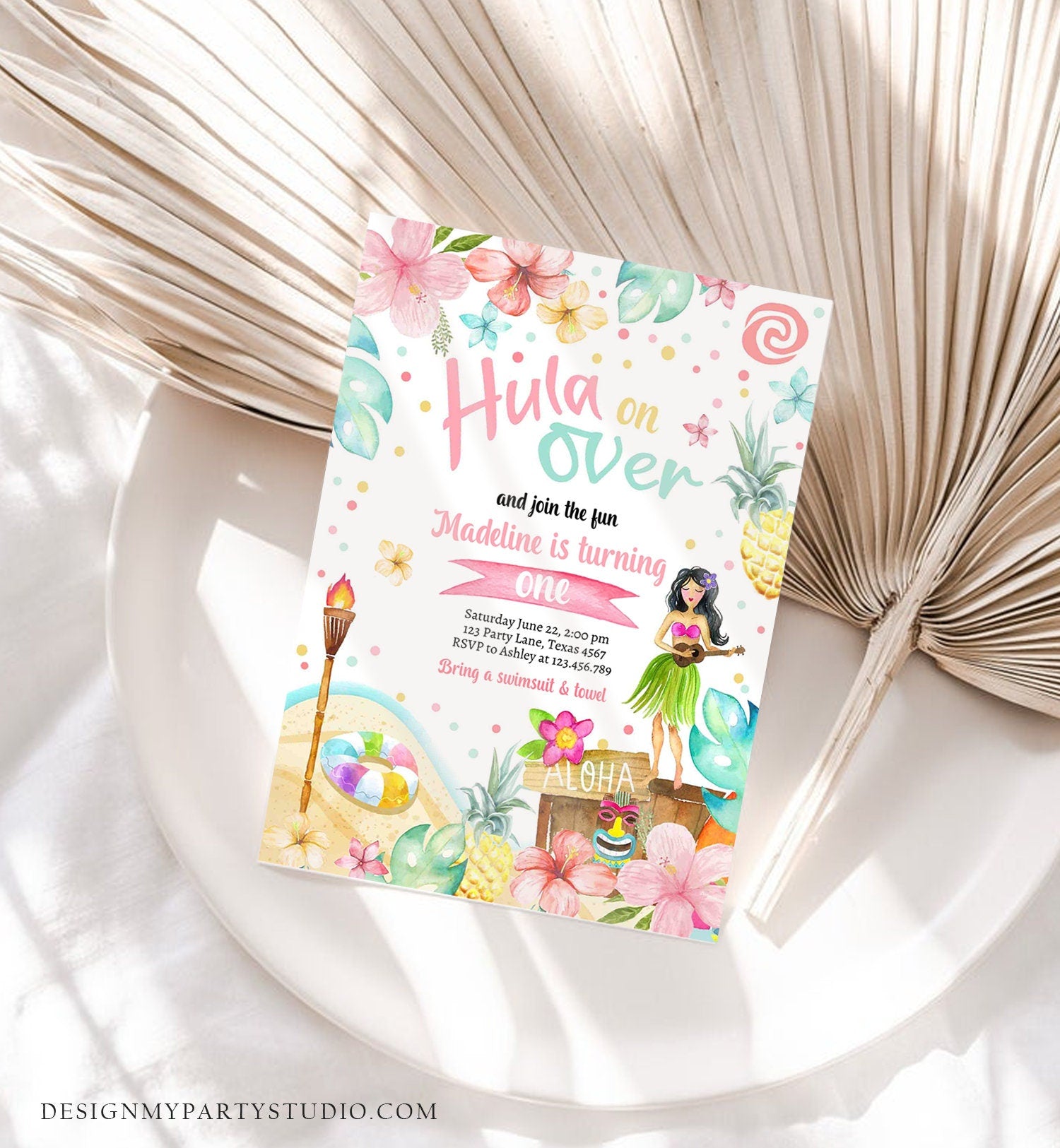 Editable Hawaiian Luau Birthday Invitation Tropical Pool Party Luau Party Hawaiian Birthday Hawaii Digital Download Template Printable 0413