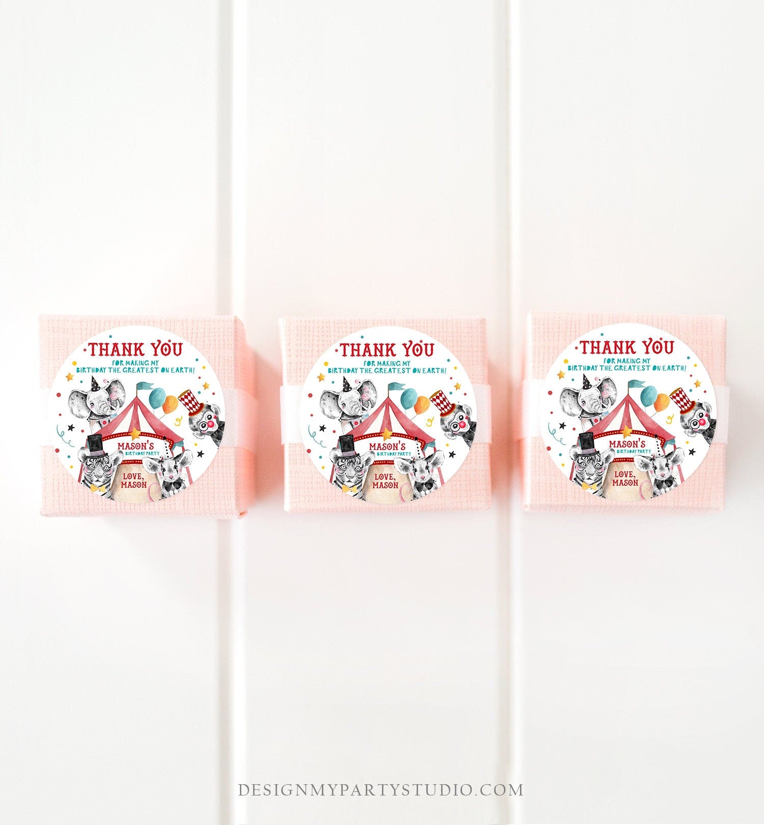 Editable Circus Thank You Tags Carnival Birthday Favor Tags Boy Vintage Circus Stickers Big Top Party Digital Template Printable 0355
