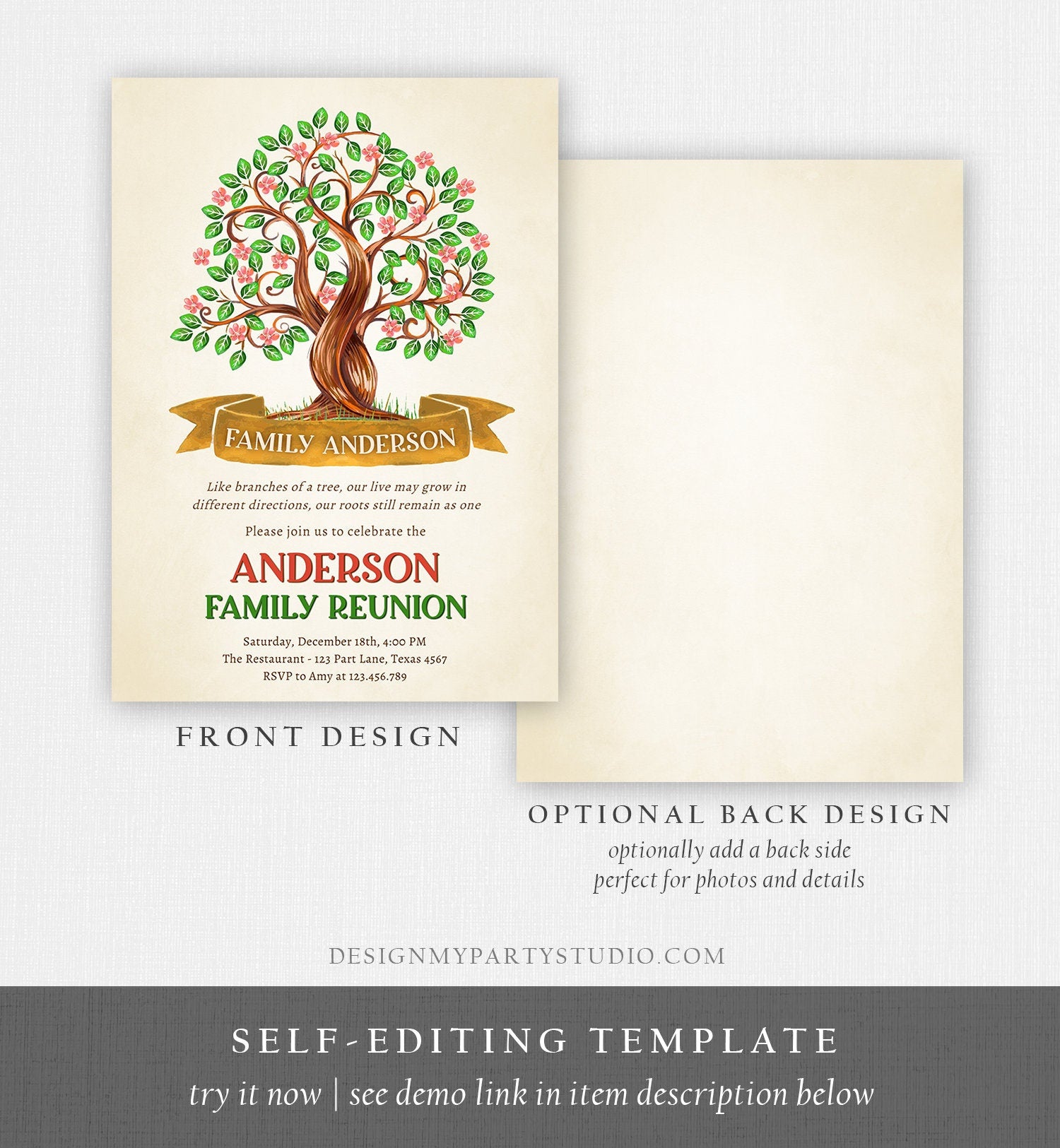 Editable Family Tree Invitation Family Reunion Party Family Tree Gathering Picnic BBQ Summer Christmas Download Corjl Template Printable