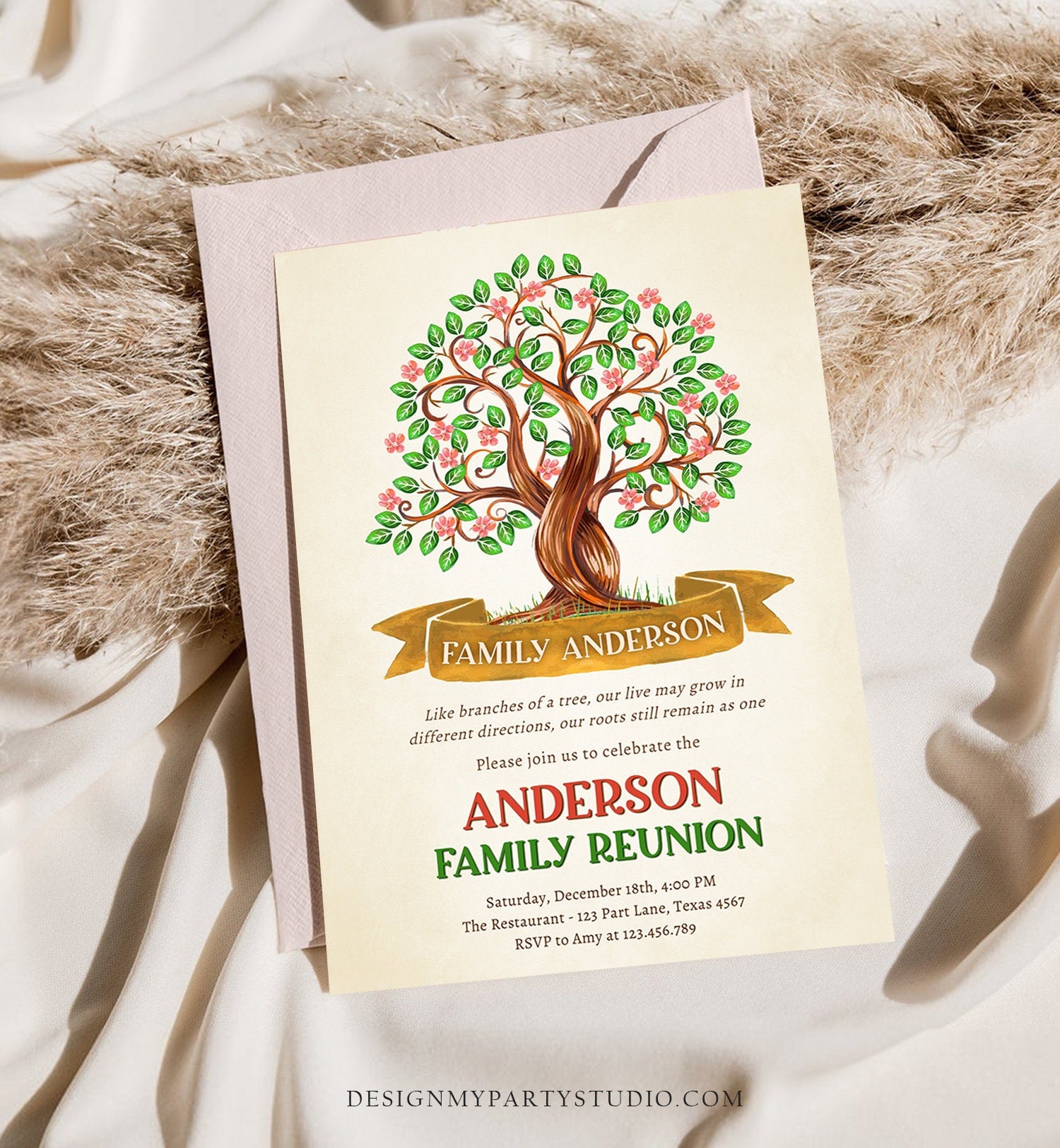 Editable Family Tree Invitation Family Reunion Party Family Tree Gathering Picnic BBQ Summer Christmas Download Corjl Template Printable
