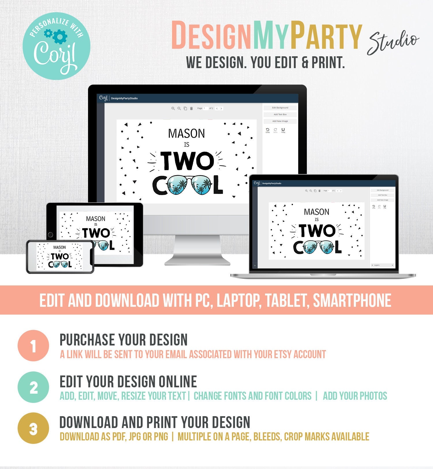 Editable Two Cool Backdrop Banner Boy Second Birthday Party Sunglasses Pilot Two Legit to Quit Digital Download Template Printable 0136