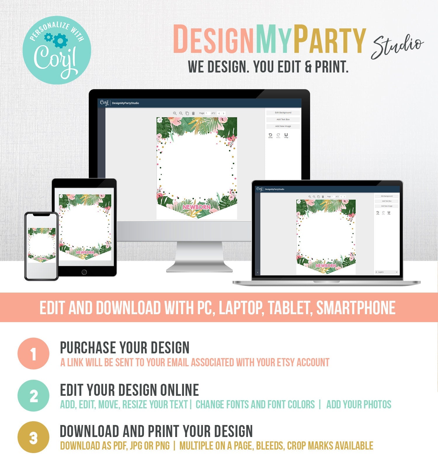 Editable Safari Monthly Photo Banner Girl First Birthday Pink Gold Wild One Onederful Download Corjl Template Printable 0016 0332