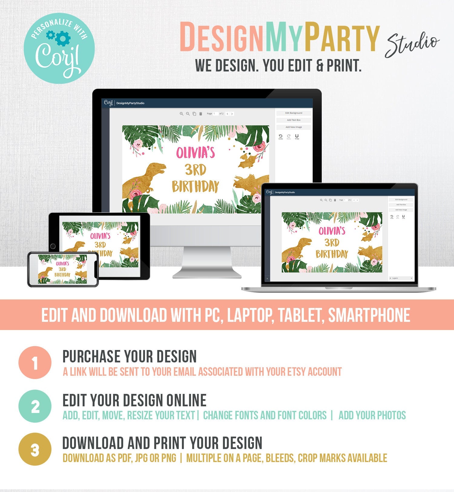 Editable Dinosaur Birthday Backdrop Banner Girl Pink Prehistoric Dino Party Welcome Sign Decor Digital Download Template Printable 0146