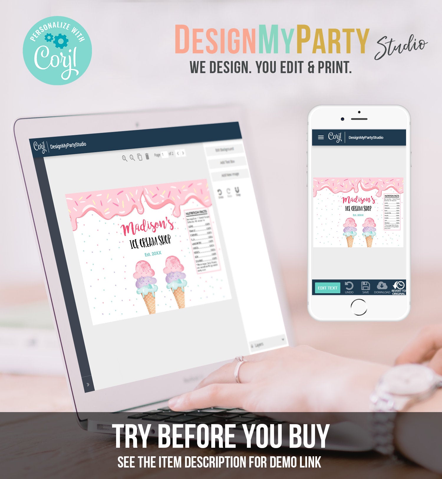 Editable Ice Cream Chip Bag Ice Cream Birthday Party Decor Girl Birthday Ice Cream Truck Scoop Snack Favors Digital Template Printable 0243