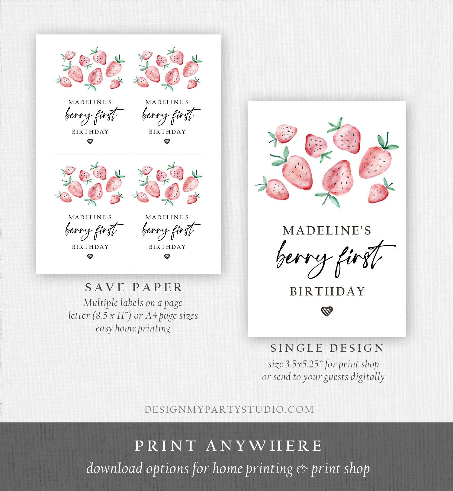 Editable Strawberry Juice Pouch Label Juice Favors Strawberry Birthday Party Girl Berry Sweet Digital Download Template Printable 0399