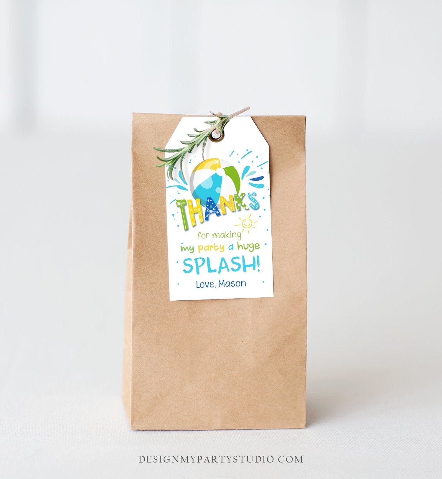 Editable Pool Party Favor Tag Splish Splash Birthday Bash Thank You Tag Boy Summer Beach Goodie Bag Download Digital Template Printable 0169