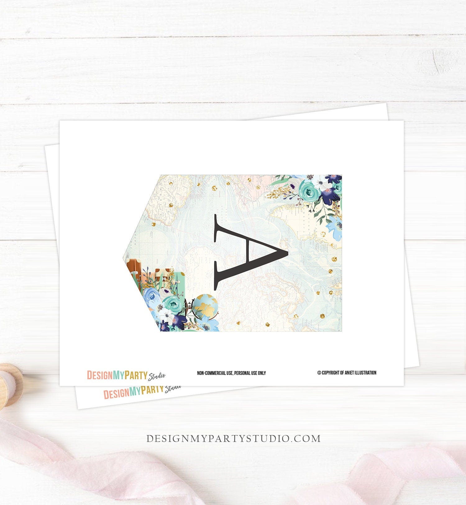 Travel Adventure A-Z Banner Bridal Shower Traveling to Mrs Baby Shower Wedding Numbers Blue Floral Gold Banner Decor Download Printable 0030