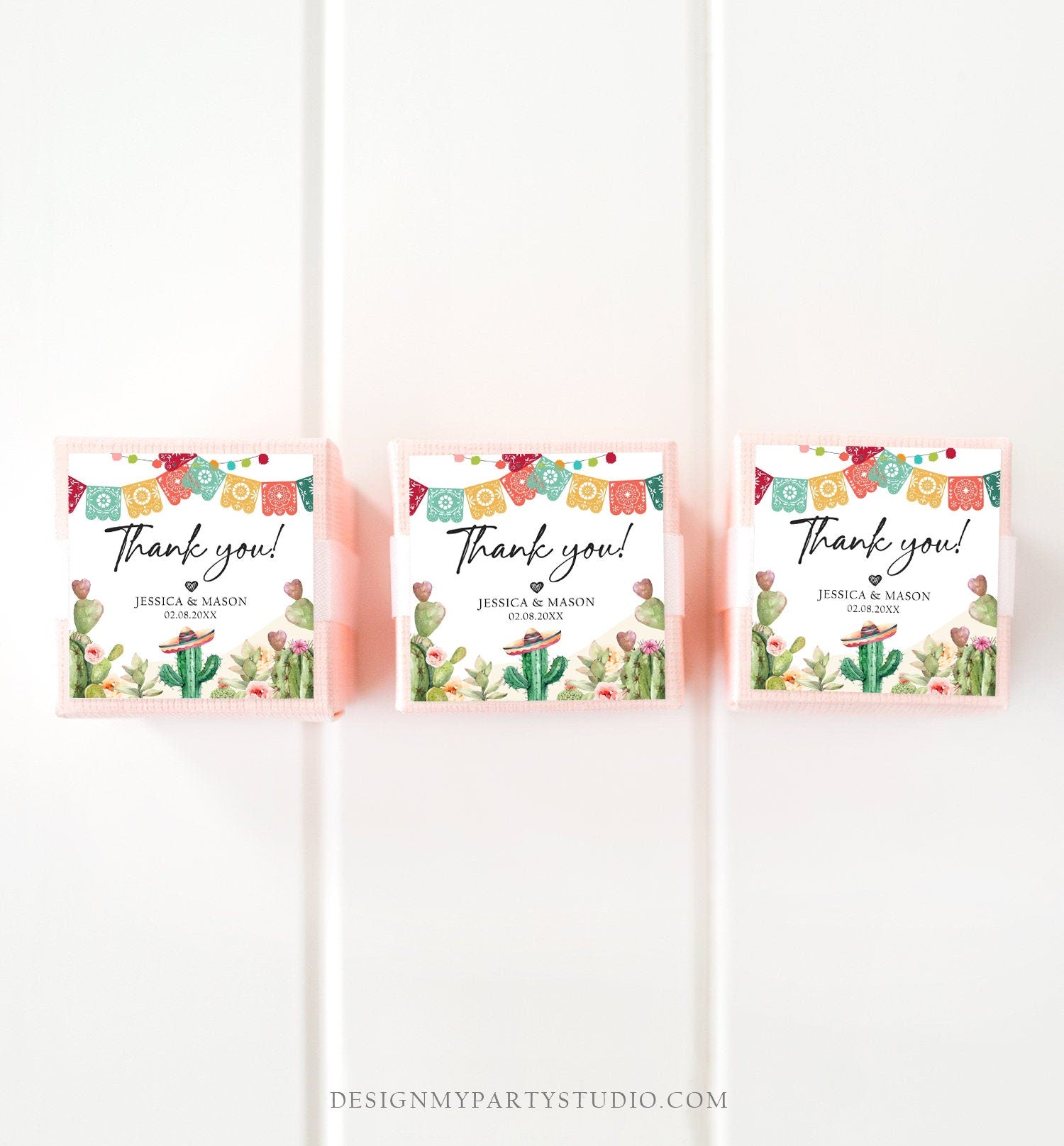 Editable Cactus Thank You Favor Tag Round Squared Fiesta Baby Shower Birthday Bridal Watercolor Sticker Succulent Corjl Template 0404