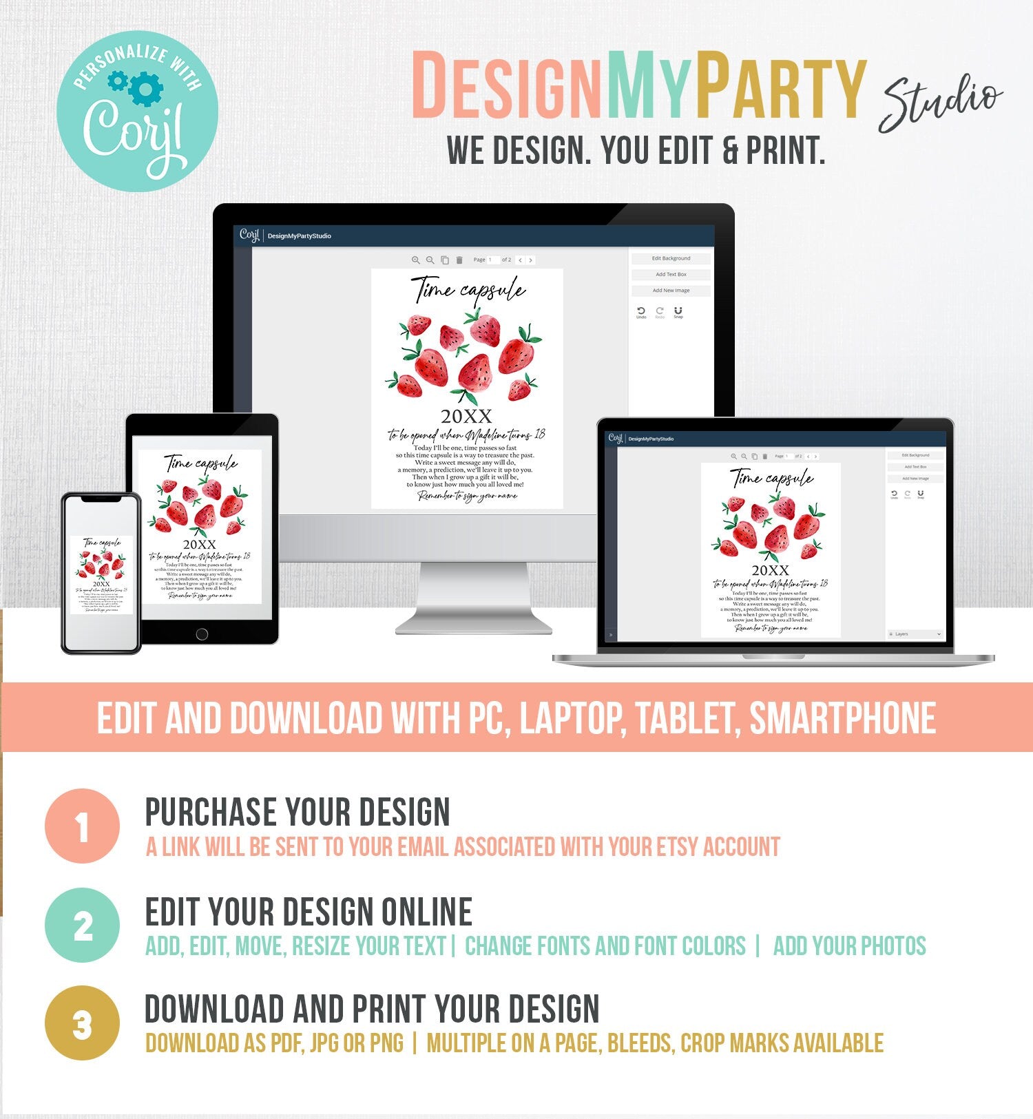 Editable Time Capsule Strawberry First Birthday Party Strawberry Decorations Berry Sweet Berry Sweet Girl Digital Template Printable 0399