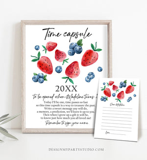 Editable Time Capsule Berry First Birthday Strawberry Blueberry Party Decorations Berry Sweet Party Girl Boy Template Printable Corjl 0399