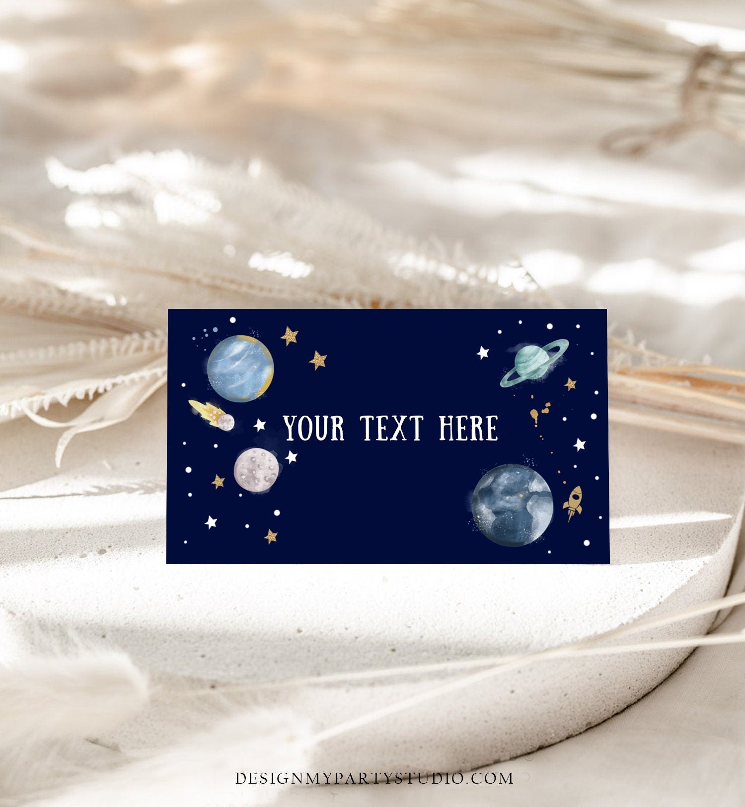 Editable Food Labels Outer Space Birthday Galaxy Food Labels Place Card Tent Card Escort Card Astronaut Around Sun Template Printable 0357