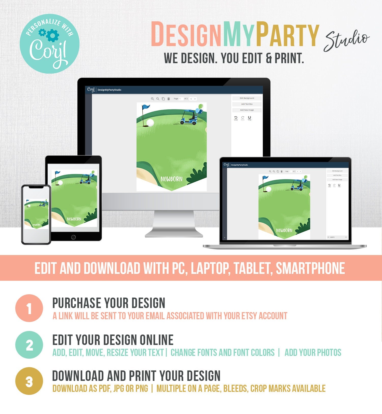 Editable Hole in One Birthday Banner Monthly Photo Banner Golf 1st Birthday Par-tee Golfing Digital Download Corjl Template Printable 0405