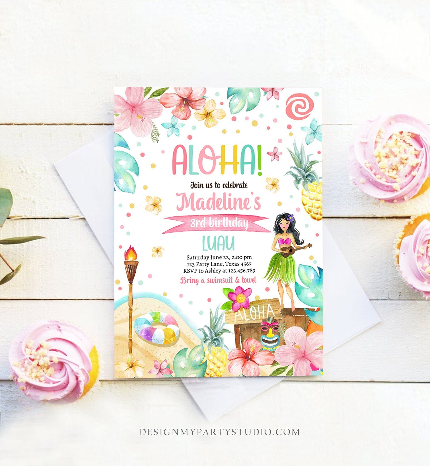 Editable Hawaiian Luau Birthday Invitation Tropical Pool Party Luau Party Hawaiian Birthday Aloha Digital Download Template Printable 0413