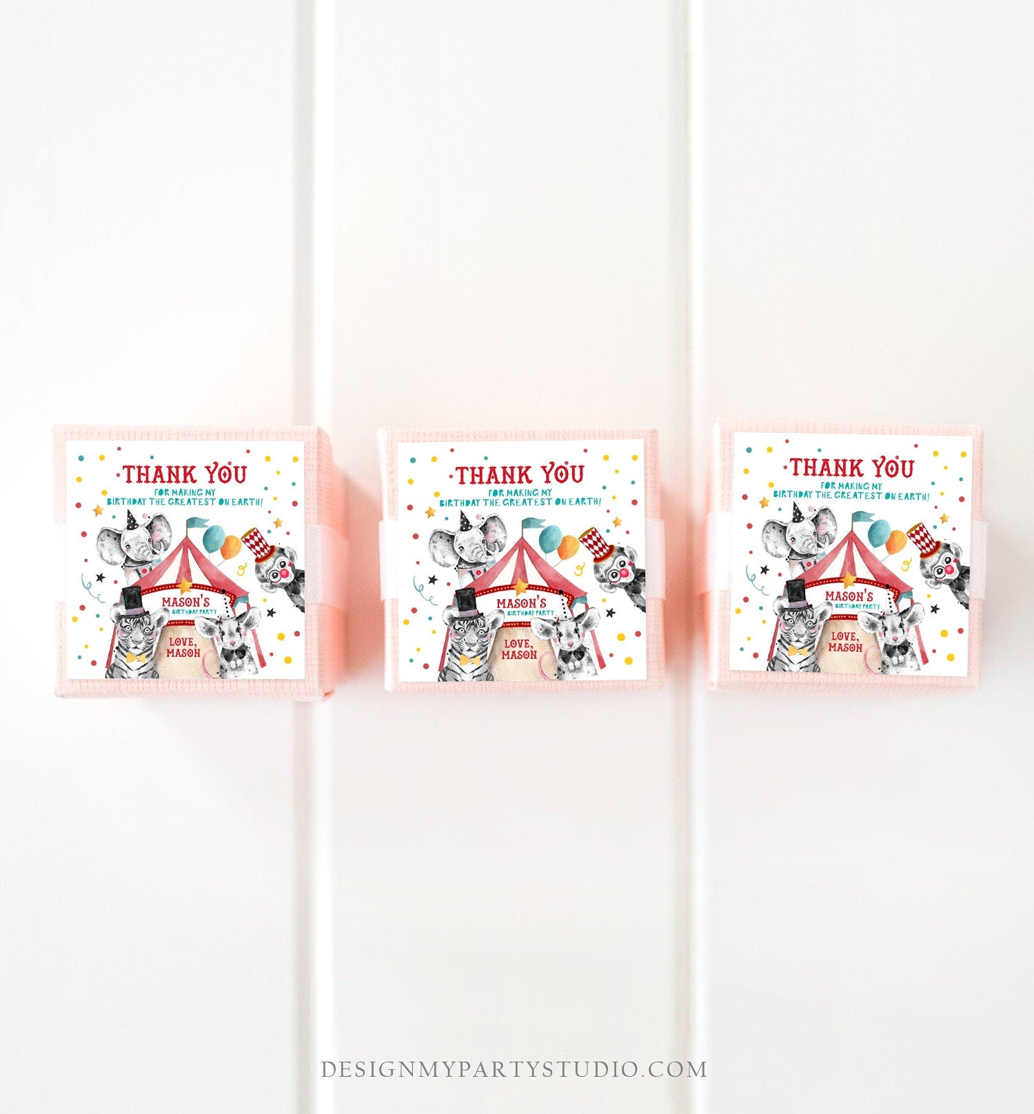 Editable Circus Thank You Tags Carnival Birthday Favor Tags Boy Vintage Circus Stickers Big Top Party Digital Template Printable 0355