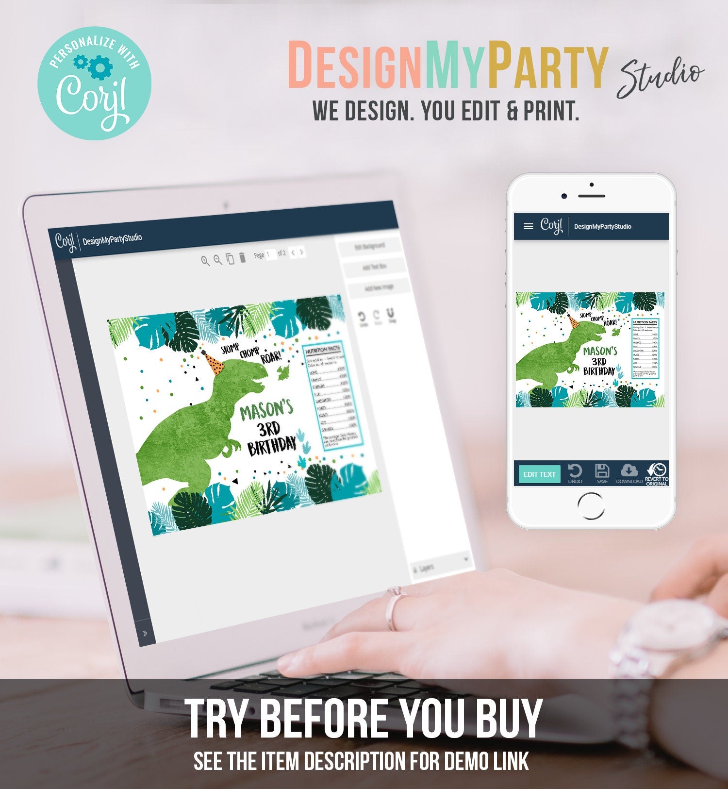 Editable Dinosaur Chip Bag Dino T-Rex Party Decor Boy Dino Birthday Party Snack Favors Potatoes Green Digital Template Printable 0389